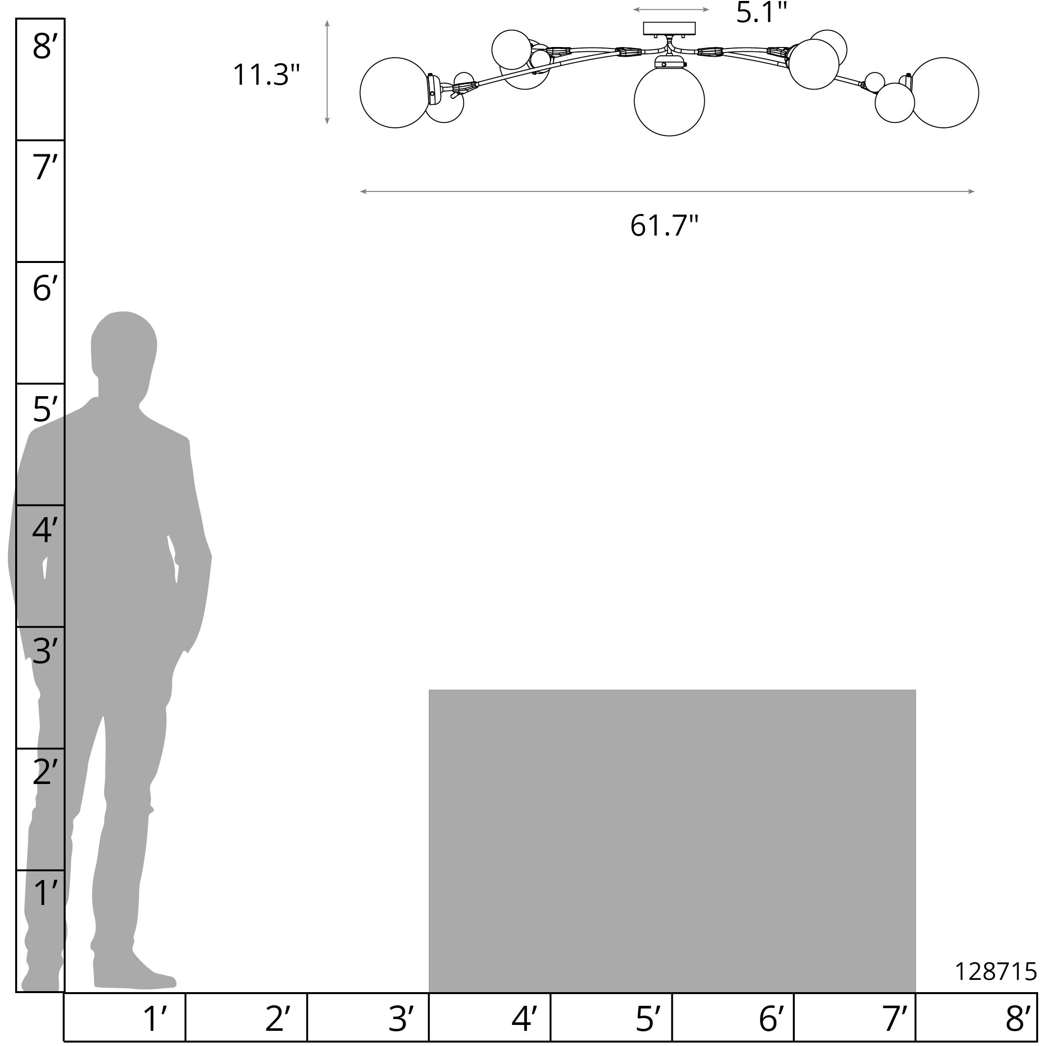Sprig 5 Light 61.7 inch Oil Rubbed Bronze Semi-Flush Ceiling Light in Opaline