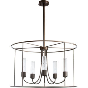 Portico 5 Light 32 inch Coastal Burnished Steel Outdoor Pendant in Seeded Clear, Drum