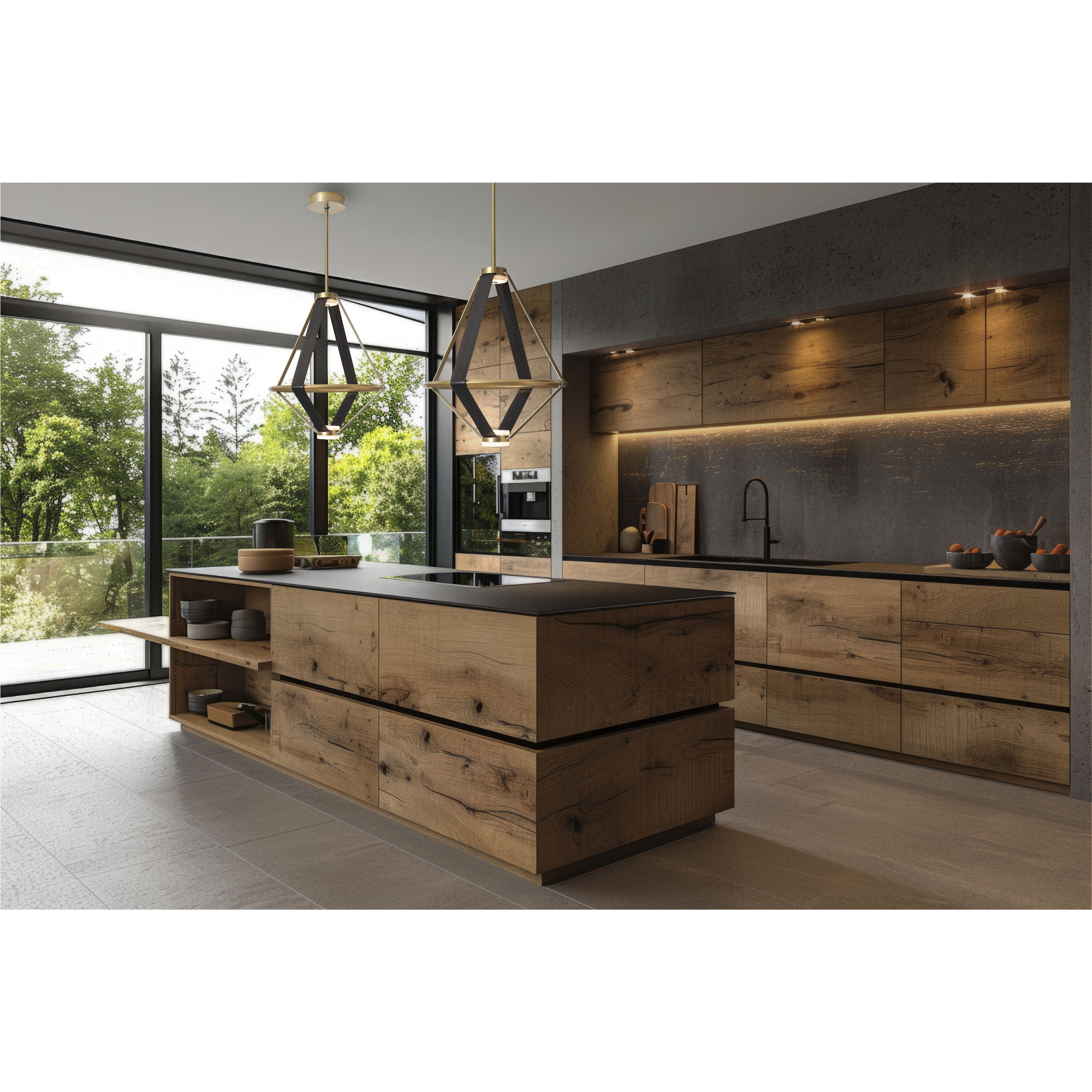 Art & Alchemy Aspen LED 22.5 inch Modern Brass Pendant Ceiling Light in Black Leather with Alabaster