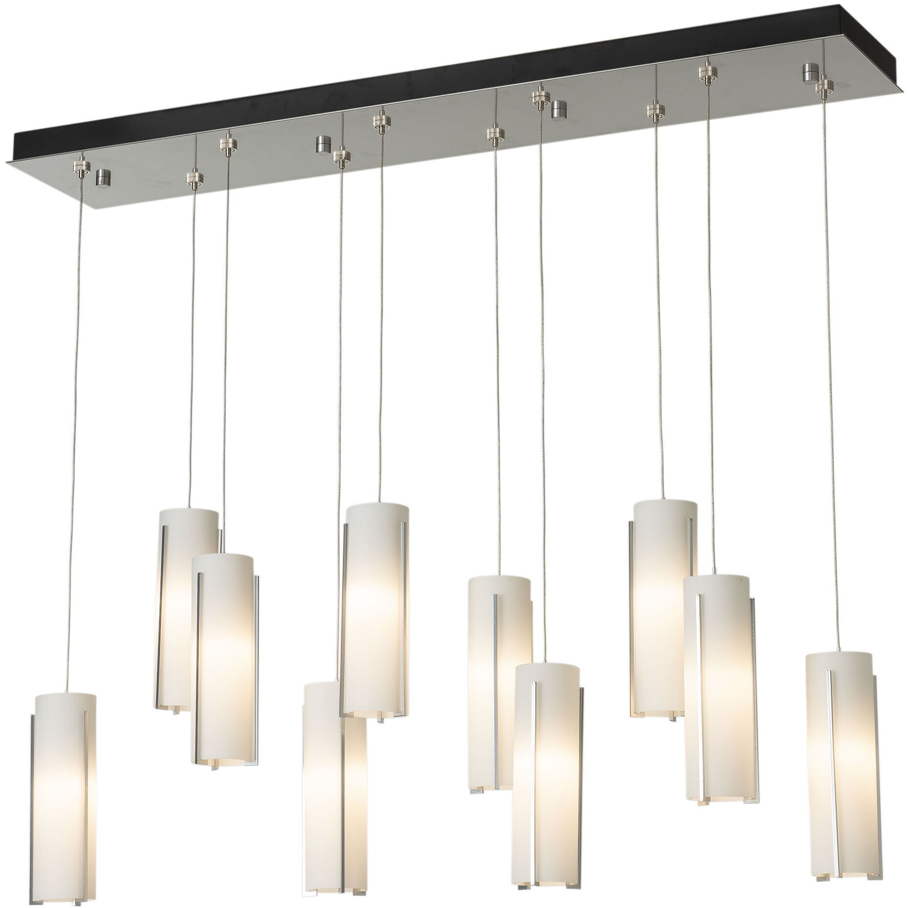 Exos Glass 10 Light 44.5 inch Sterling Pendant Ceiling Light in Opal, Rectangular