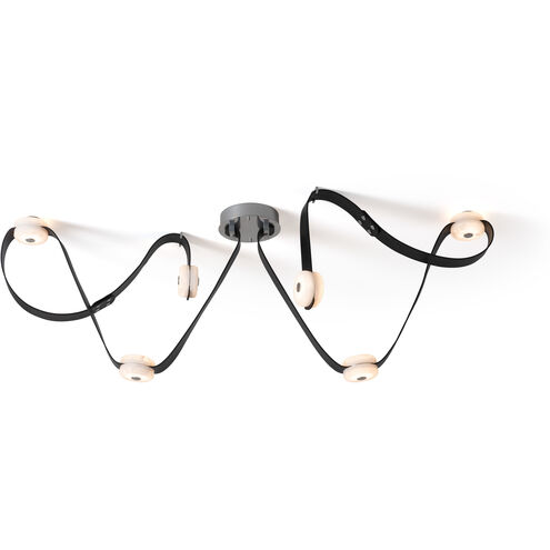 Art & Alchemy SNAPS LED 58 inch White Pendant Ceiling Light in Chestnut Leather with Alabaster, Medium