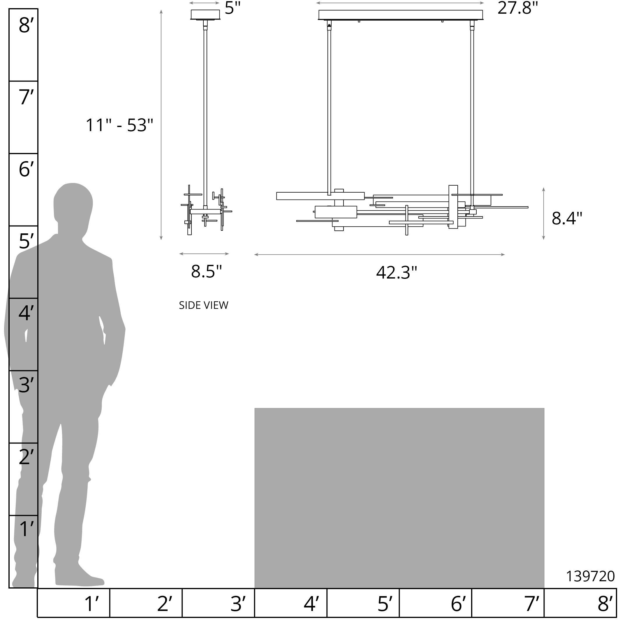 Planar LED 42.3 inch Dark Smoke Pendant Ceiling Light, Large
