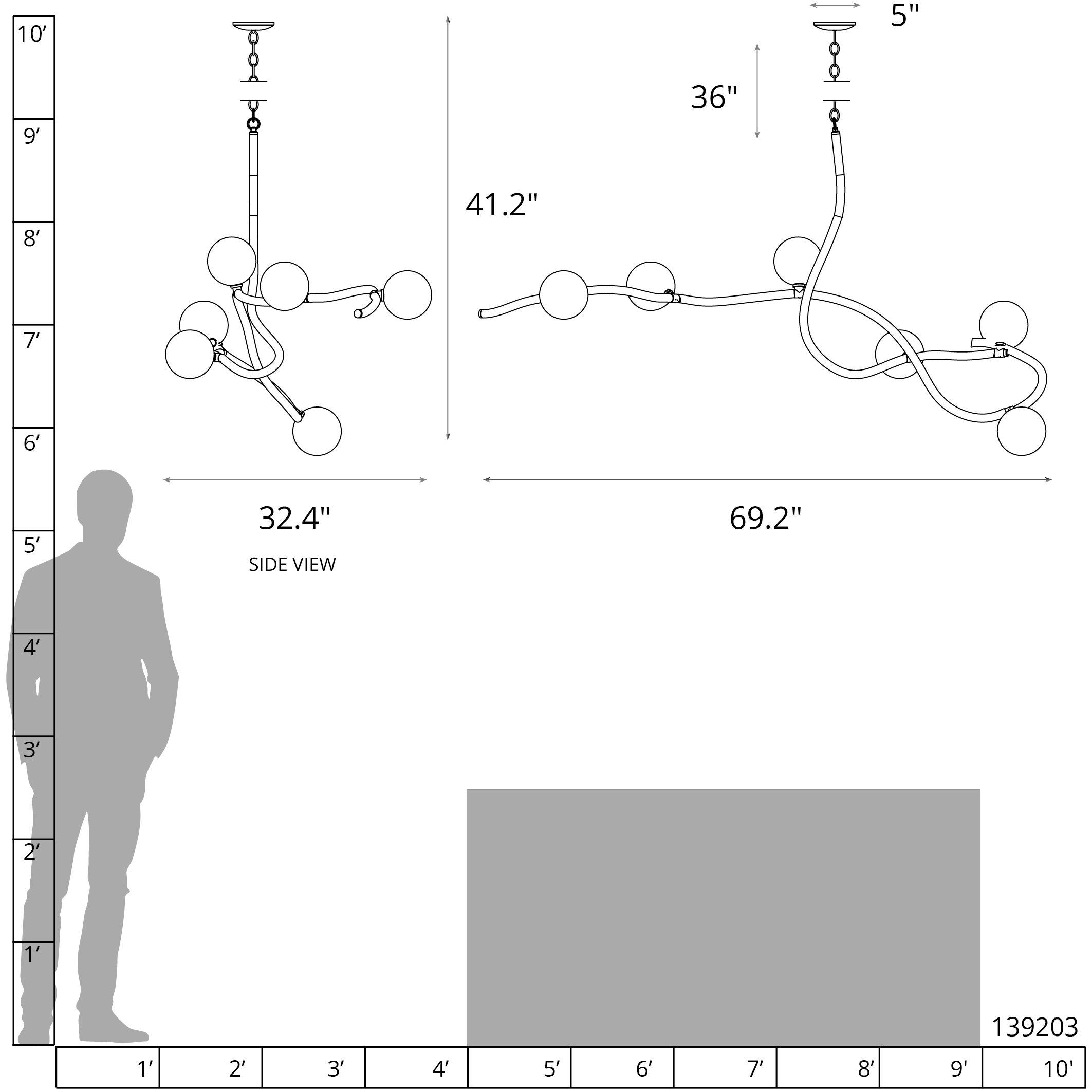 Slide 6 Light 69.2 inch Vintage Platinum Pendant Ceiling Light, XL