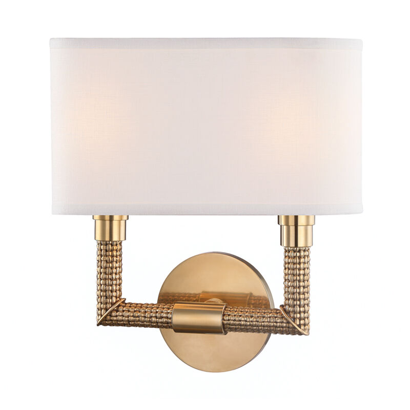 Dubois 2 Light 11.5 inch Aged Brass ADA Wall Sconce Wall Light, Off-White Linen
