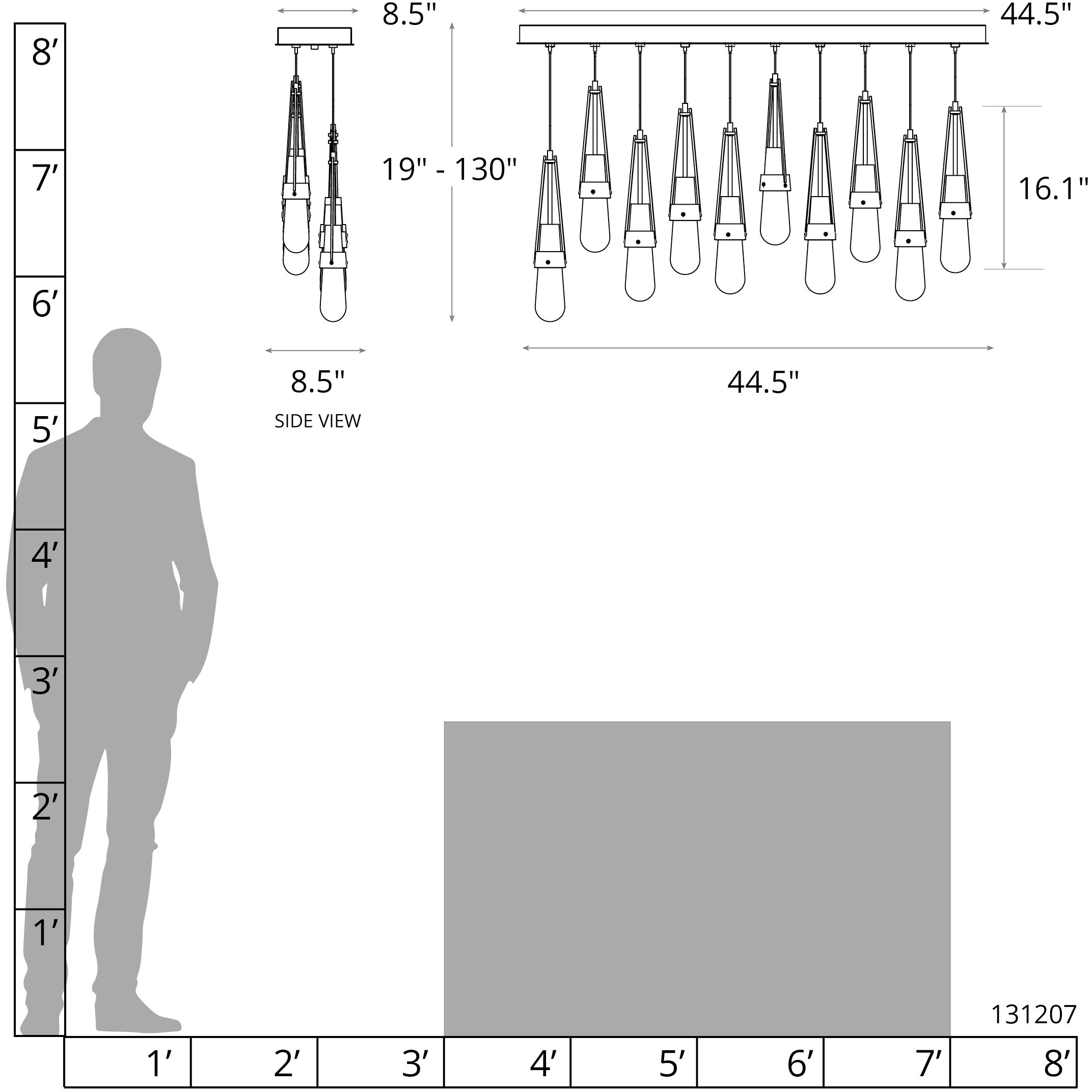 Link 10 Light 44.5 inch Black Pendant Ceiling Light, Rectangular