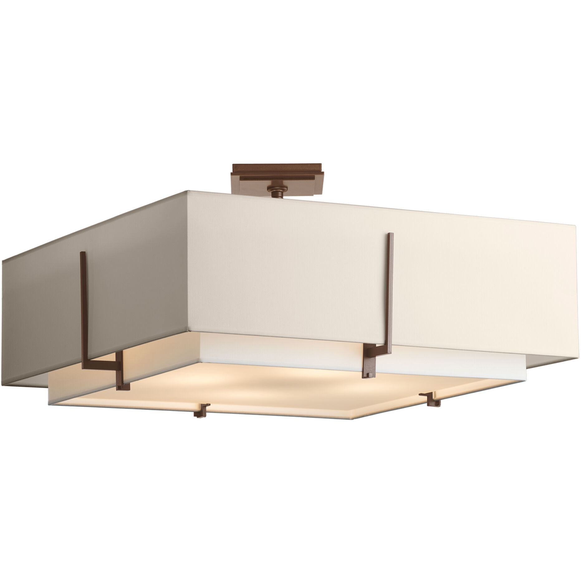 Exos 4 Light 24.6 inch Modern Brass Semi-Flush Ceiling Light in Natural Anna/Flax, Large