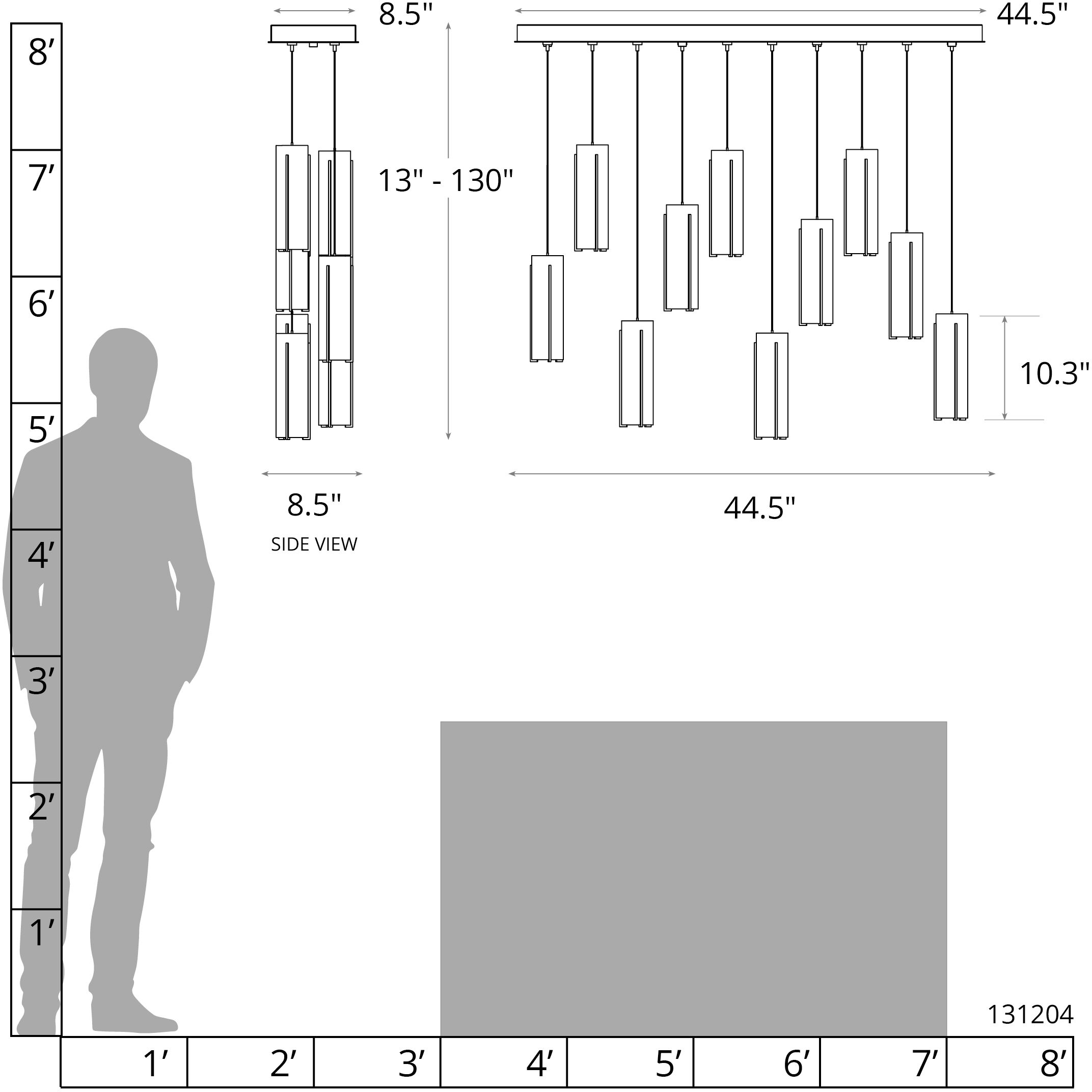Exos Glass 10 Light 44.5 inch Sterling Pendant Ceiling Light in Opal, Rectangular