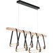 York LED 52 inch Black and Antique Brass Linear Pendant Ceiling Light in Black/Antique Brass, Black Leather with Maple Natural
