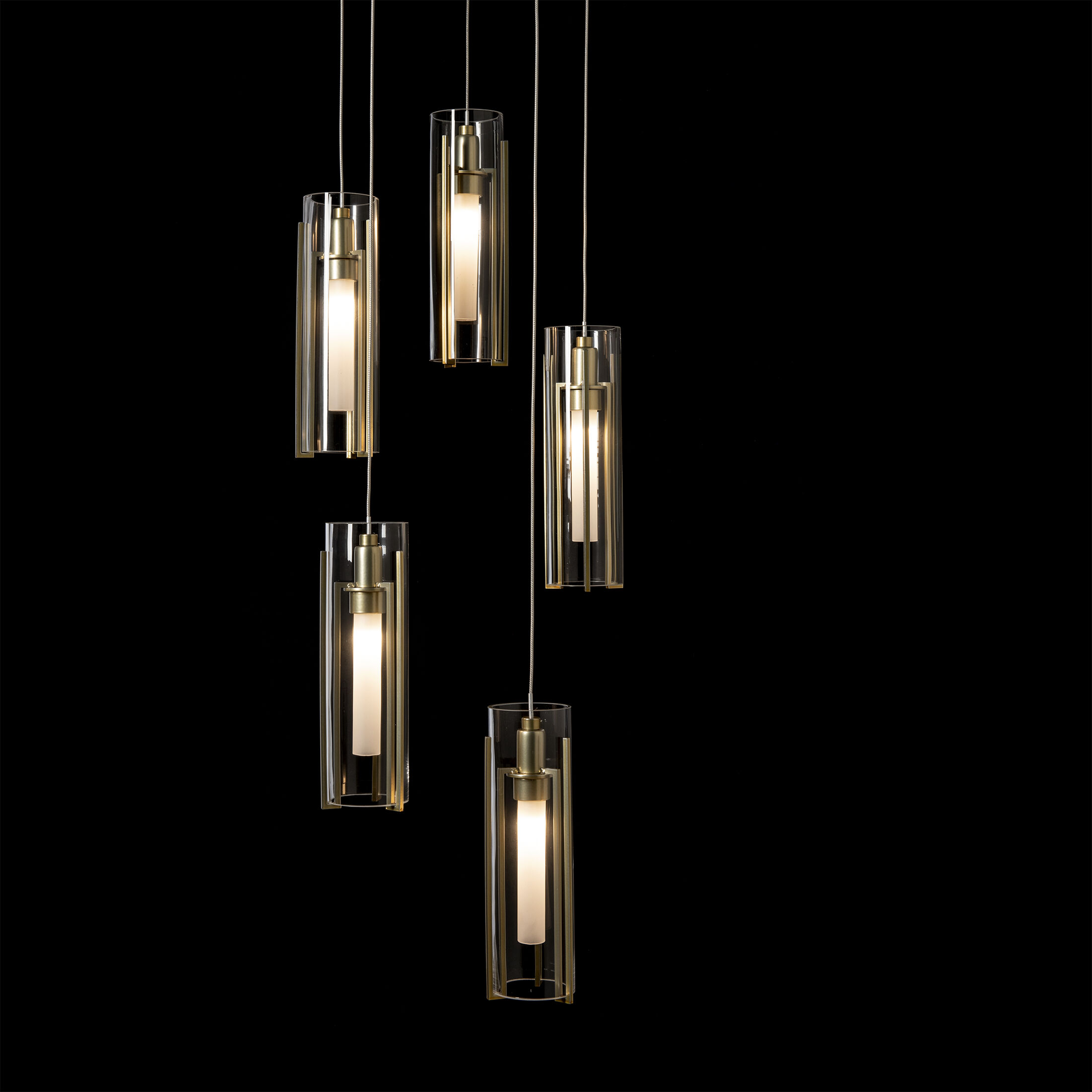Exos Glass 5 Light 13.5 inch Modern Brass Pendant Ceiling Light in Clear