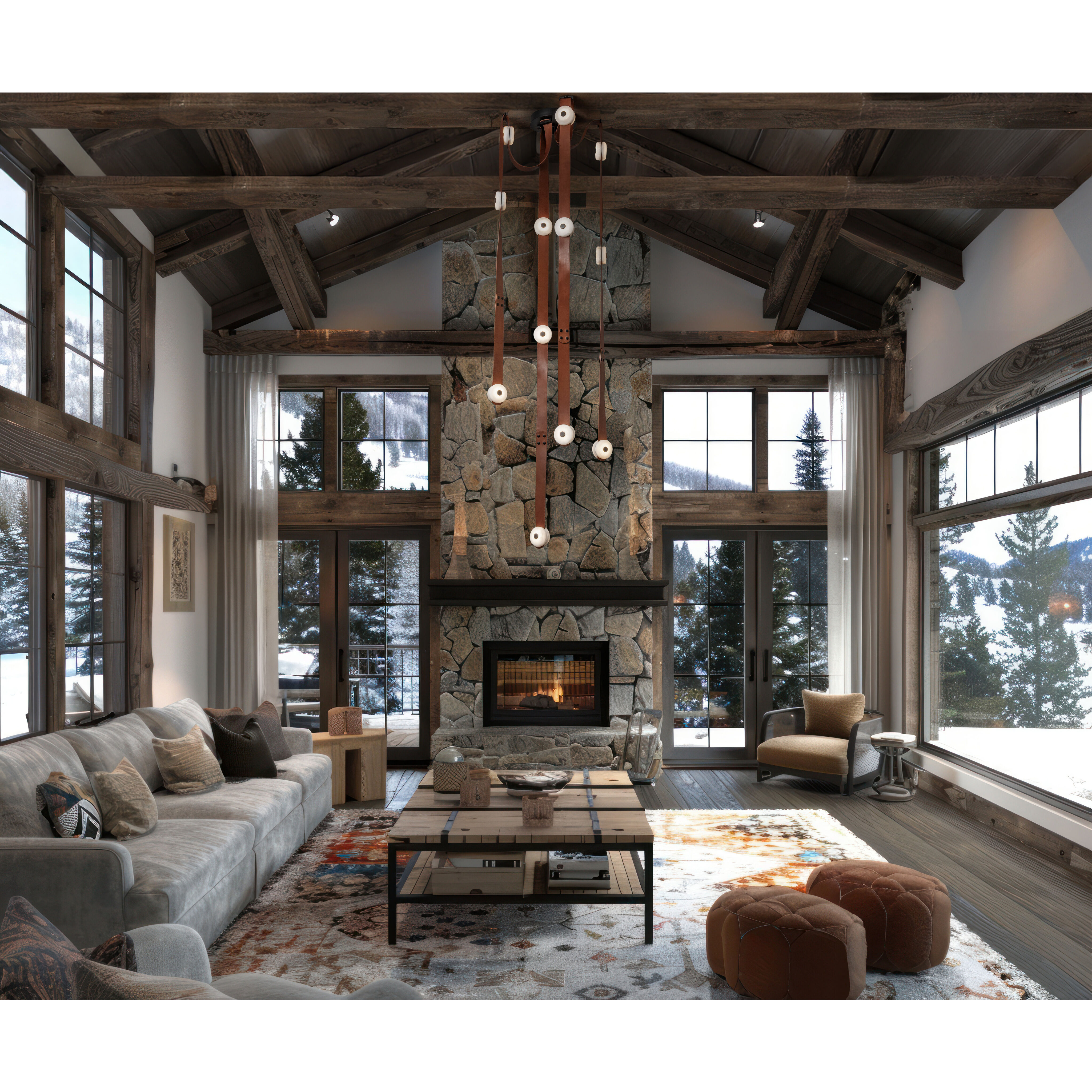 Art & Alchemy SNAPS LED 86.5 inch White Pendant Ceiling Light in White Leather with Alabaster, Large