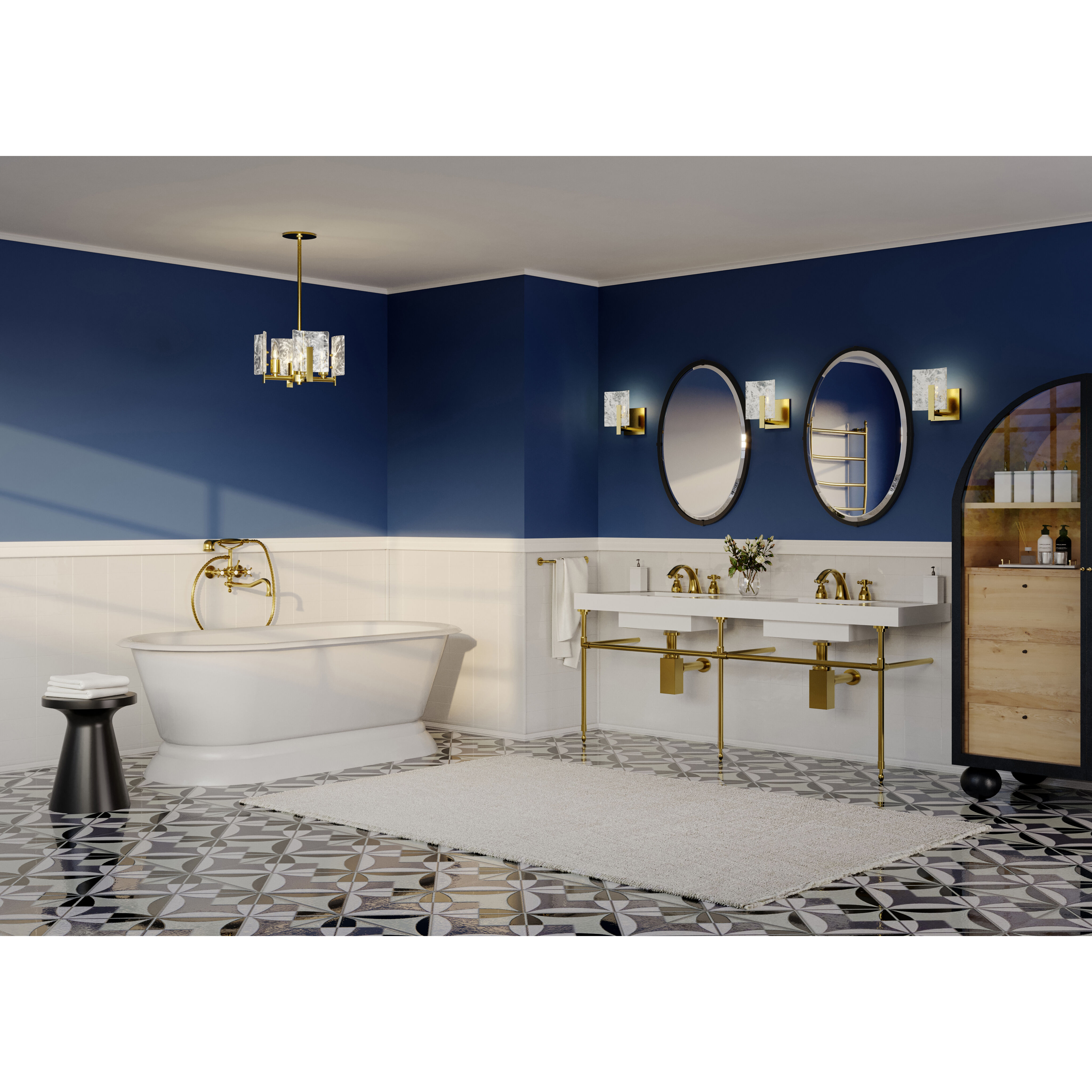 Arc 4 Light 13.5 inch Modern Brass Semi-Flush/Pendant Ceiling Light