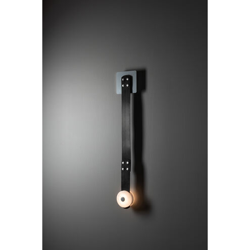 Art & Alchemy SNAPS LED 5.5 inch Modern Brass Sconce Wall Light in Chestnut Leather with Alabaster