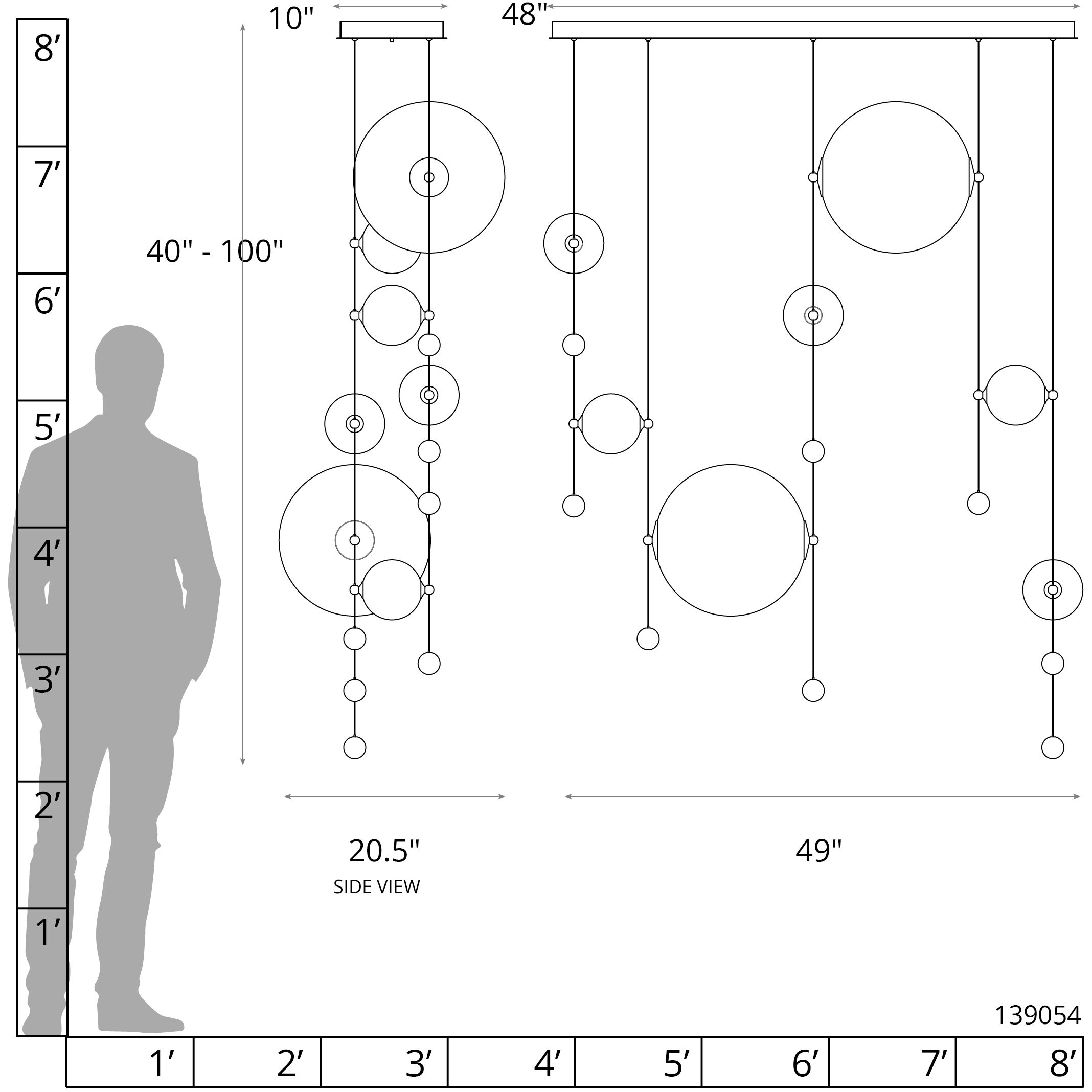 Abacus LED 49 inch Modern Brass Double Linear Pendant Ceiling Light in Cool Grey, Double