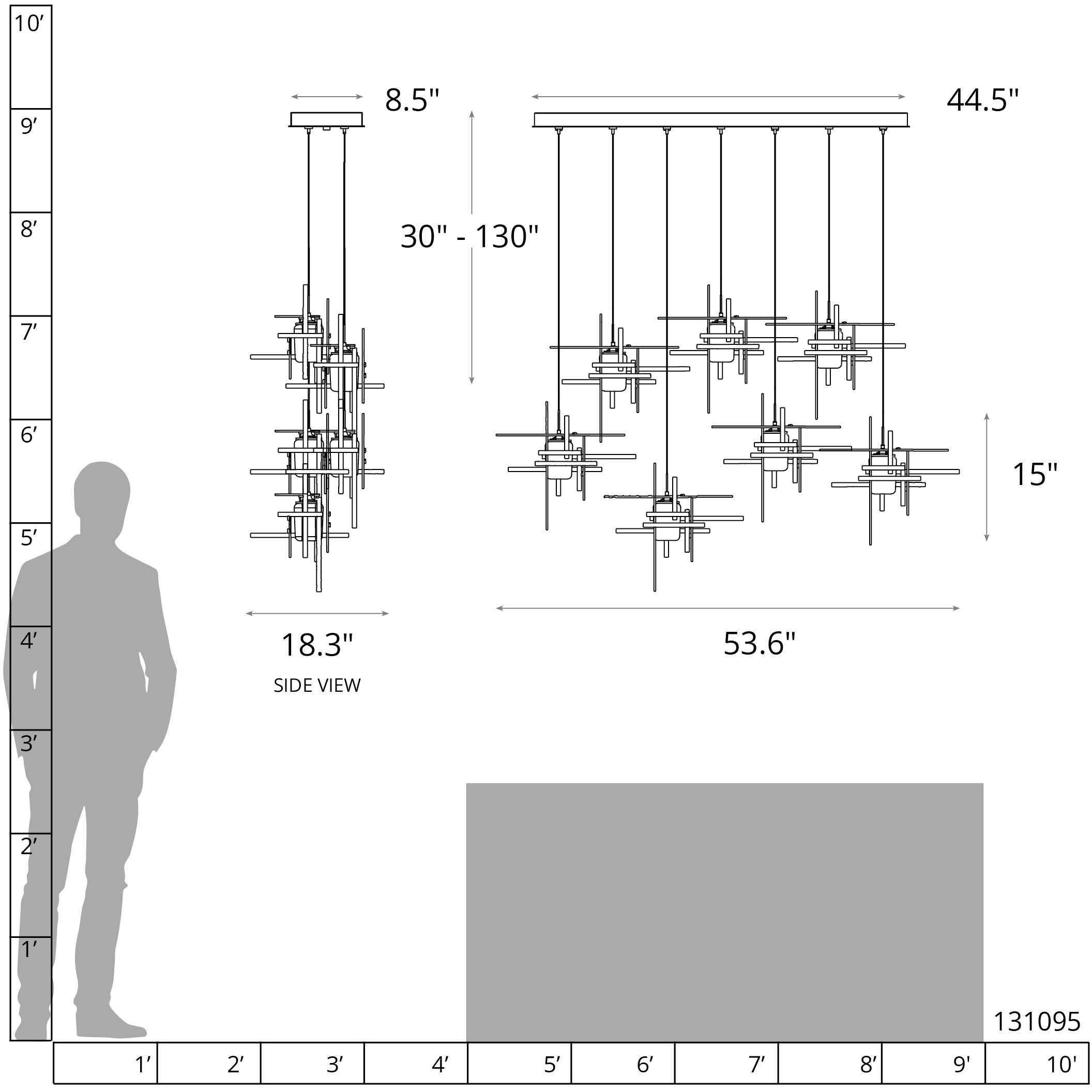 Tura 7 Light 53.6 inch Modern Brass Pendant Ceiling Light, Rectangular