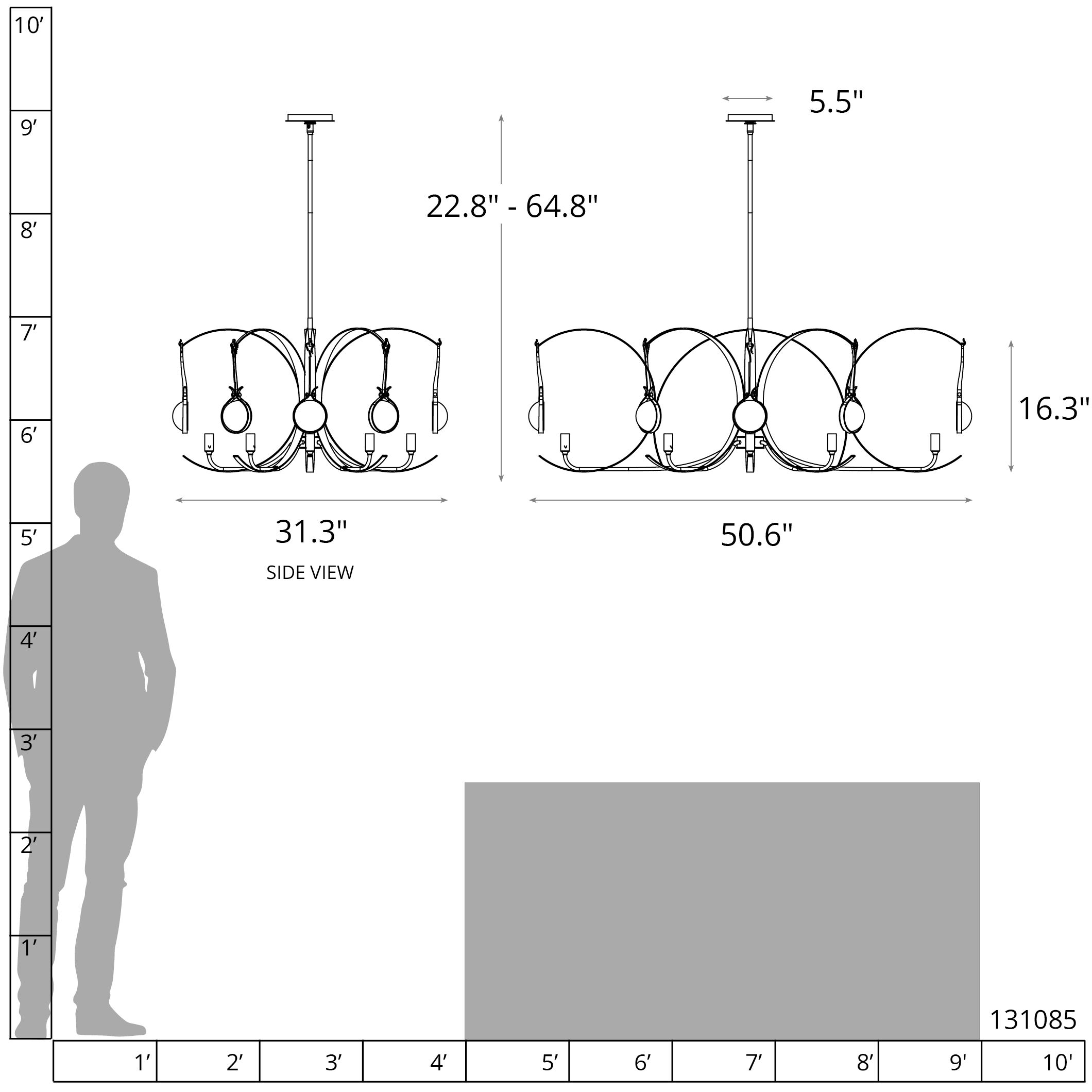 Optic 8 Light 50.6 inch White and Sterling Oval Pendant Ceiling Light