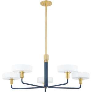 Aston 5 Light 39 inch Aged Brass/Slate Blue Chandelier Ceiling Light