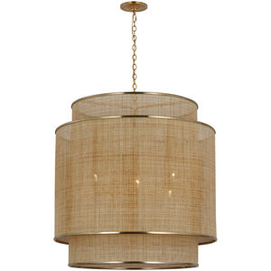 Marie Flanigan Linley LED 30 inch Soft Brass and Natural Rattan Caning Hanging Shade Ceiling Light, Extra Large