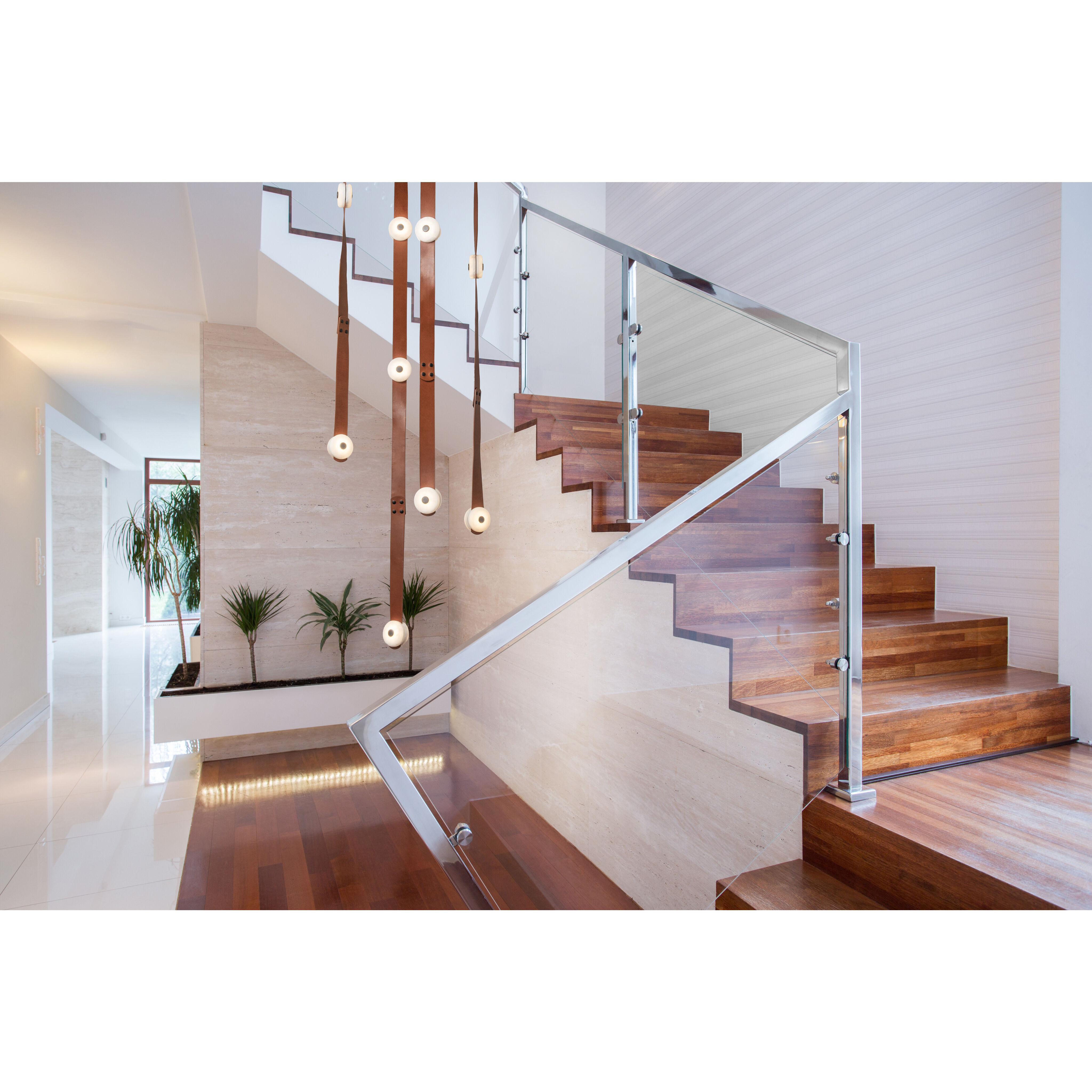 Art & Alchemy SNAPS LED 86.5 inch White Pendant Ceiling Light in White Leather with Alabaster, Large