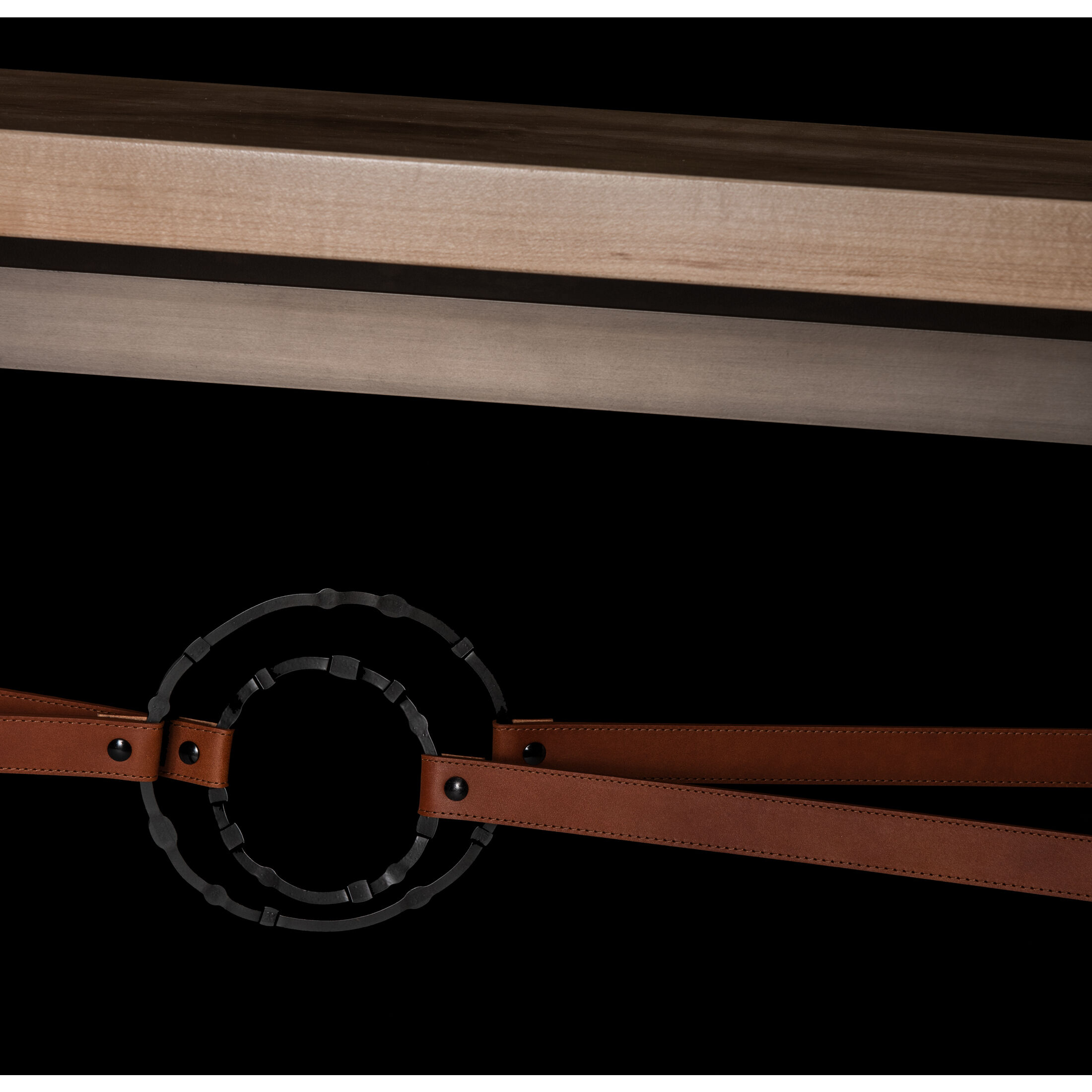 Equus 60 X 14 inch Dark Smoke and Dark Smoke Console Table in Chestnut Leather with Maple Natural, Wood Top