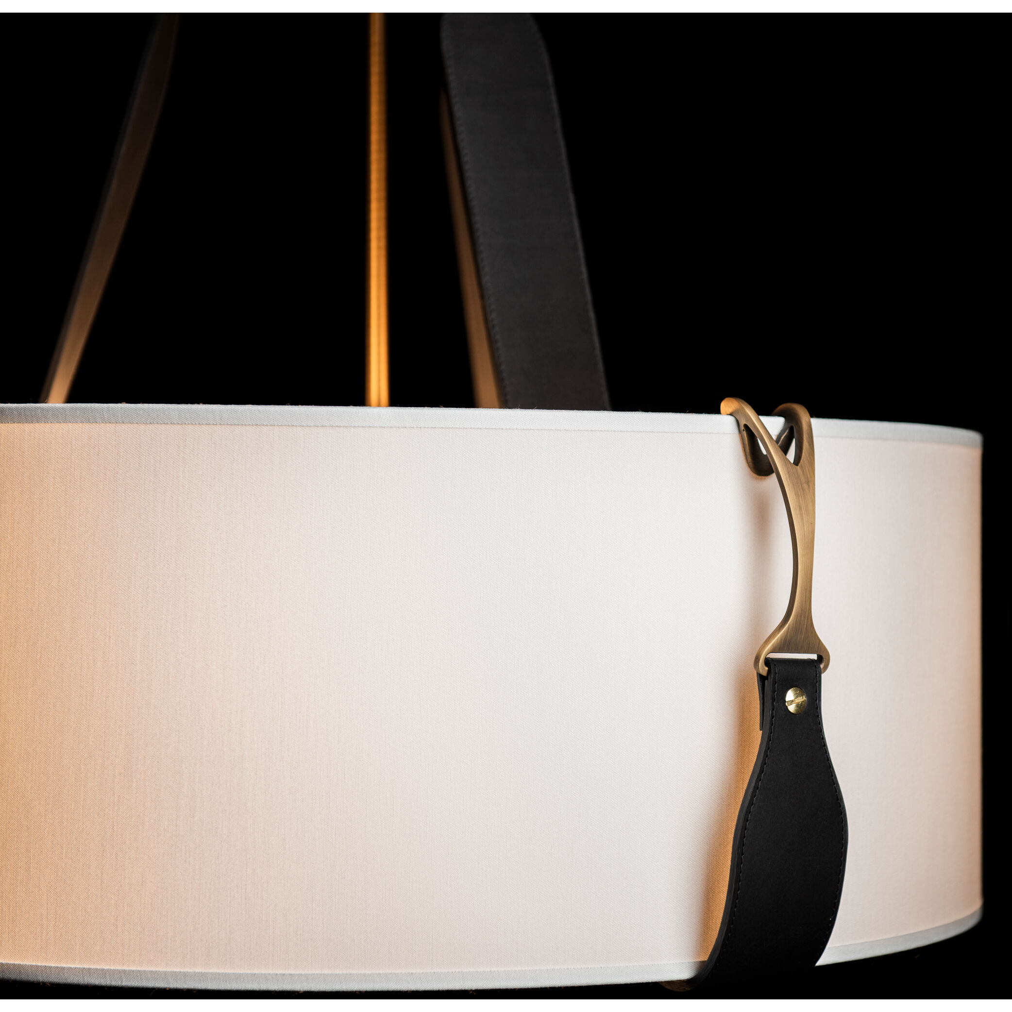 Saratoga 3 Light 26.2 inch Antique Brass Pendant Ceiling Light in Leather Black, Natural Anna, Small