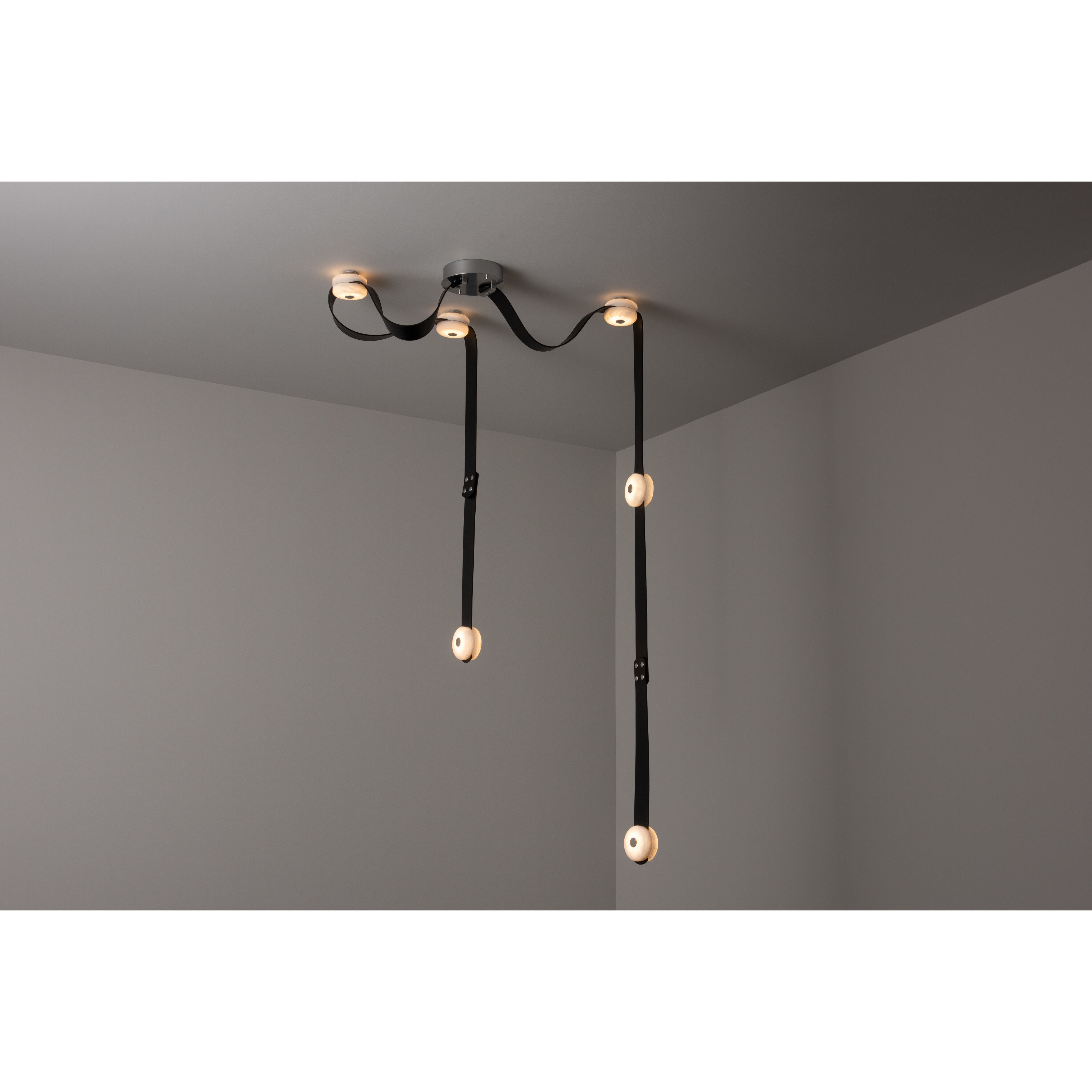 Art & Alchemy SNAPS LED 58 inch White Pendant Ceiling Light in Chestnut Leather with Alabaster, Medium