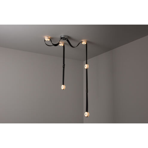 Art & Alchemy SNAPS LED 58 inch White Pendant Ceiling Light in Chestnut Leather with Alabaster, Medium