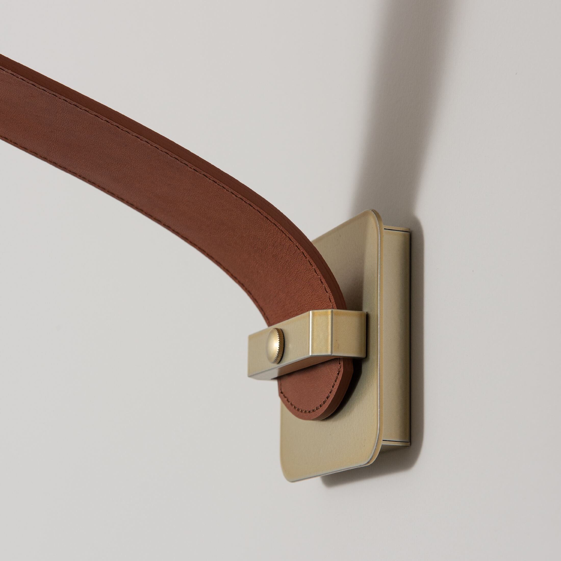 Art & Alchemy SNAPS LED 4 inch Modern Brass Pendant Ceiling Light in Chestnut Leather with Alabaster, Small