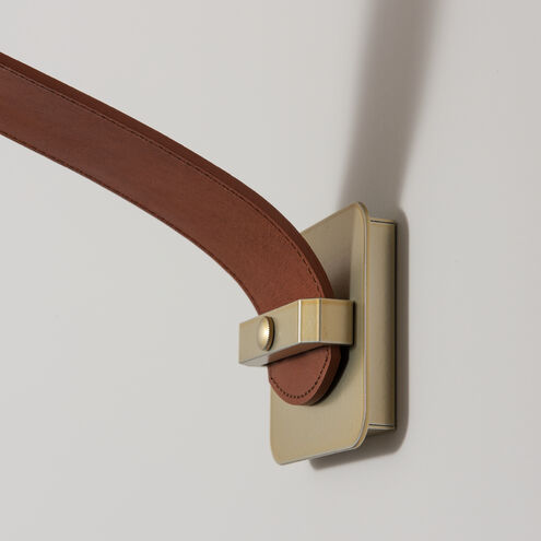 Art & Alchemy SNAPS LED 4 inch Modern Brass Pendant Ceiling Light in Chestnut Leather with Alabaster, Small