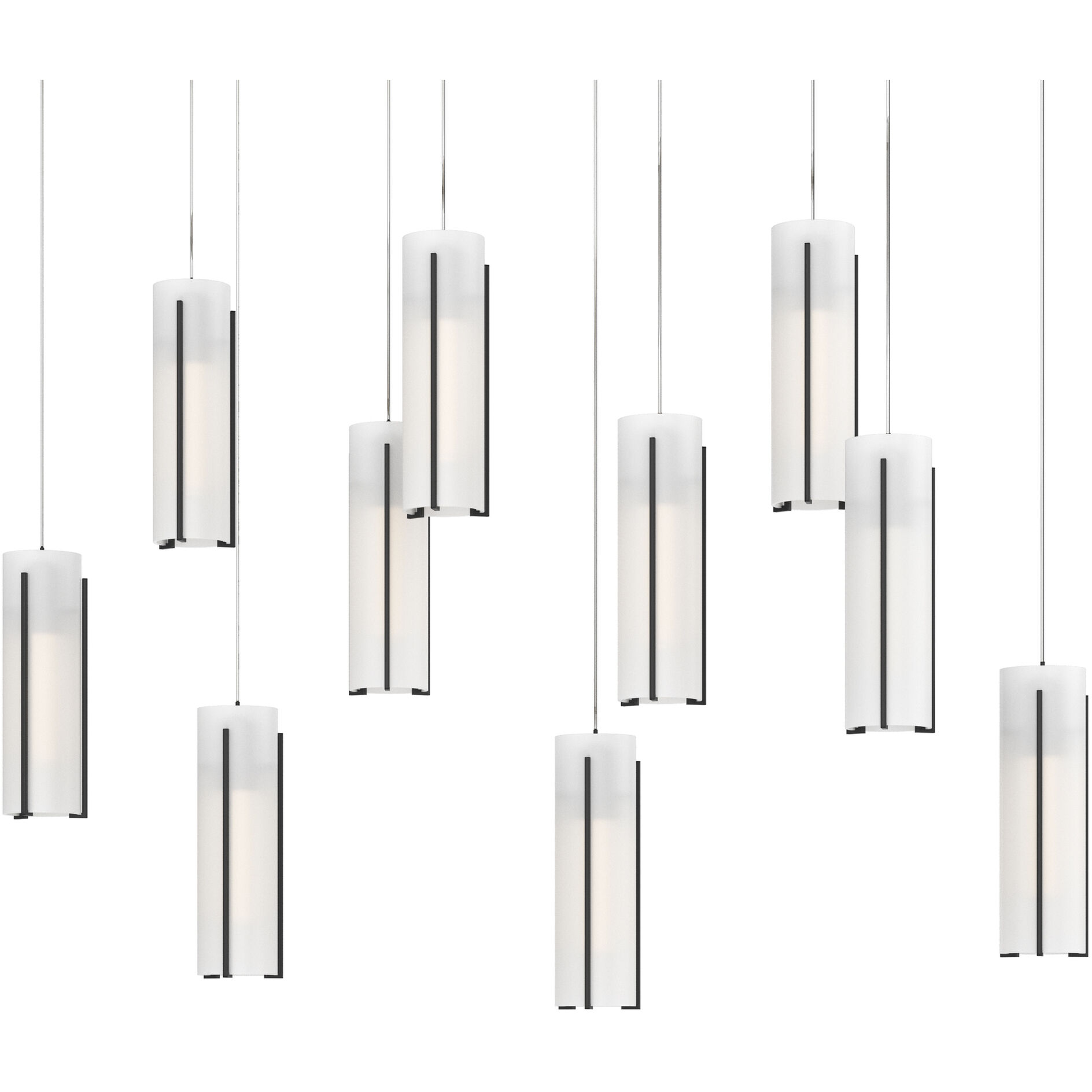 Exos Glass 10 Light 44.5 inch Black Pendant Ceiling Light in Opal, Rectangular