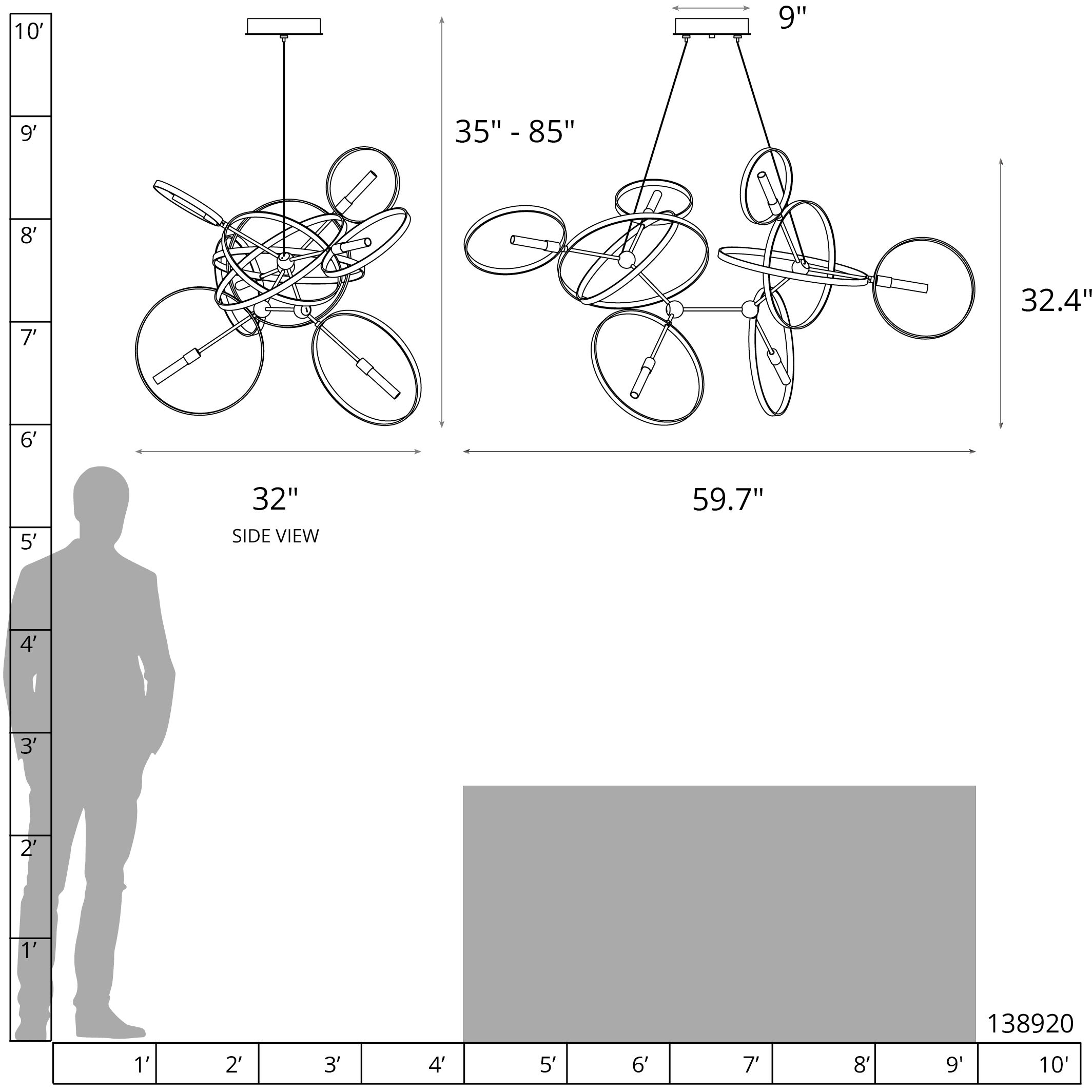 Celesse 6 Light 59.7 inch Oil Rubbed Bronze and Vintage Platinum Pendant Ceiling Light in Oil Rubbed Bronze/Vintage Platinum