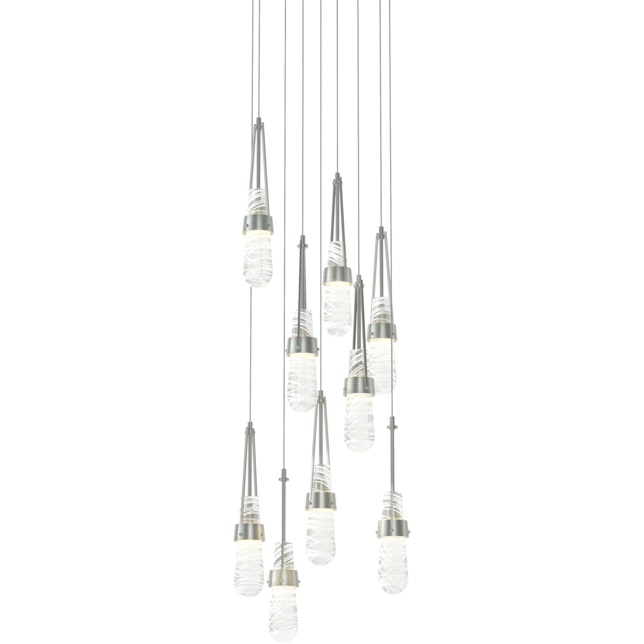 Link 9 Light 20.5 inch Vintage Platinum Pendant Ceiling Light in Clear with White Threading, Round