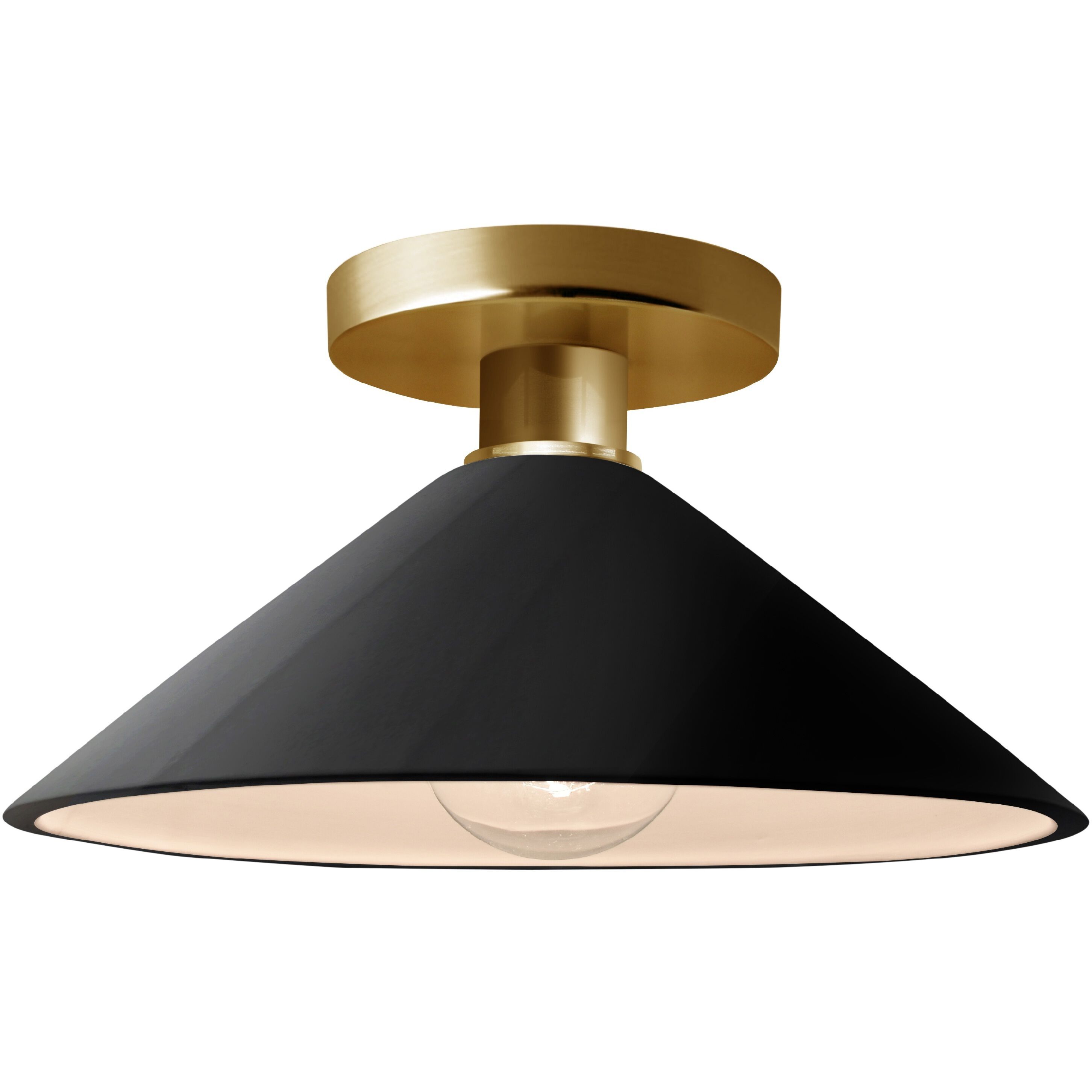 Radiance 1 Light 11.75 inch Gloss Black and Polished Brass Semi Flush Ceiling Light