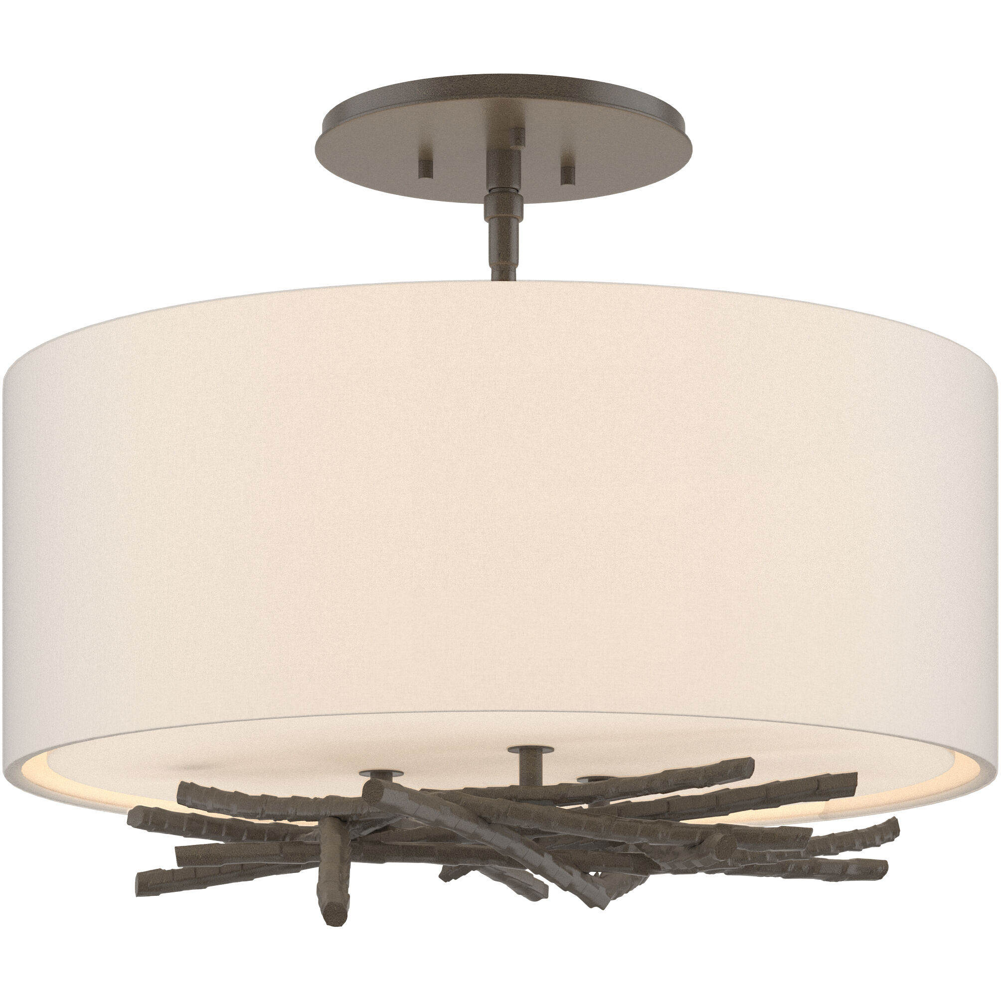 Brindille 3 Light 15 inch Dark Smoke Semi-Flush Ceiling Light in Flax