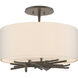 Brindille 3 Light 15 inch Dark Smoke Semi-Flush Ceiling Light in Flax