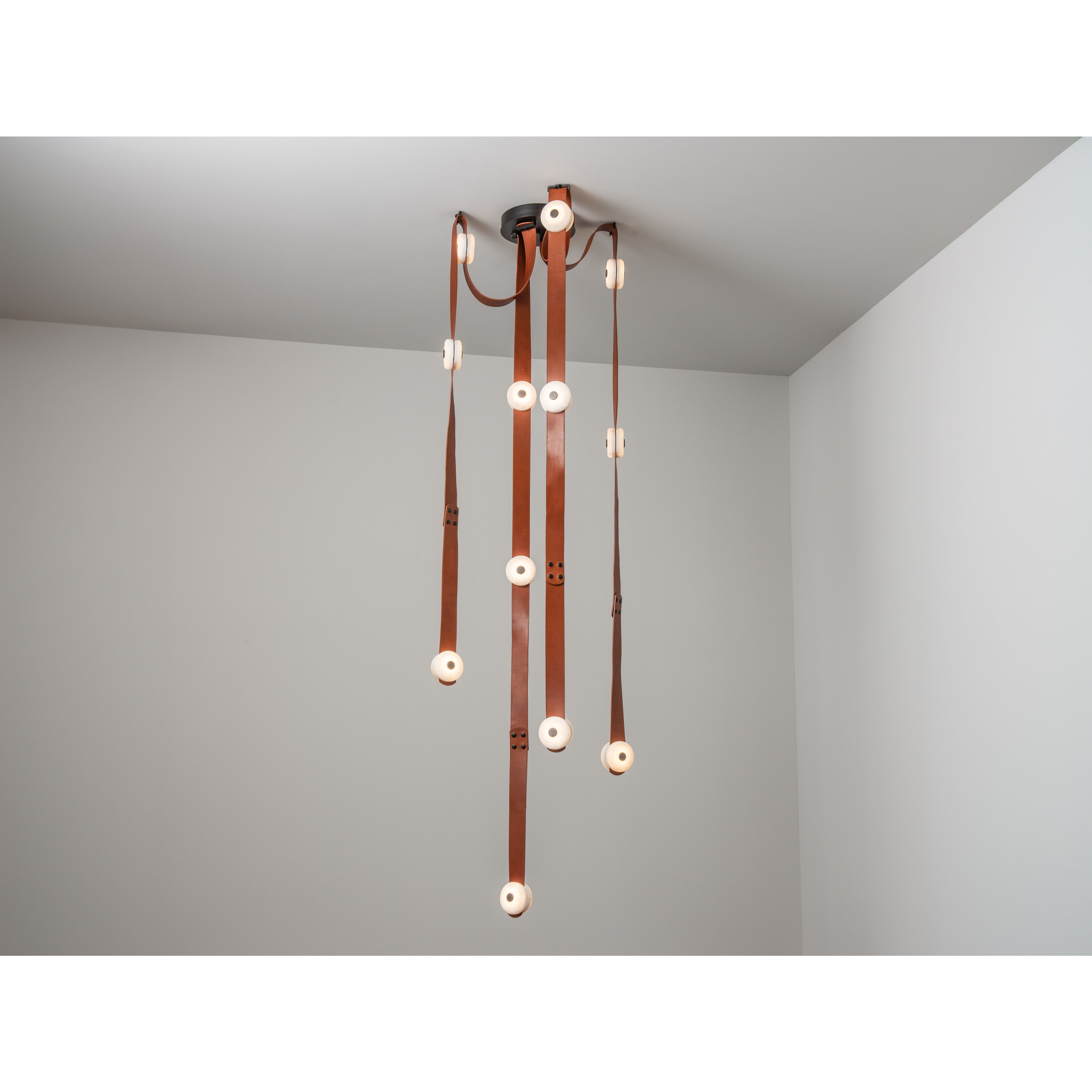 Art & Alchemy SNAPS LED 86.5 inch White Pendant Ceiling Light in White Leather with Alabaster, Large