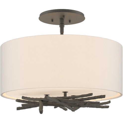 Brindille 3 Light 15 inch Natural Iron Semi-Flush Ceiling Light in Flax