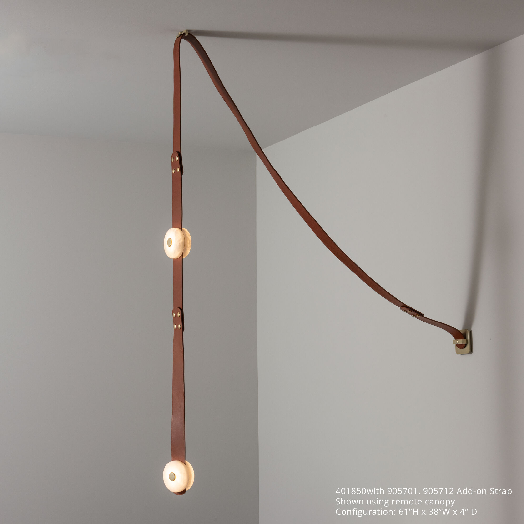 Art & Alchemy SNAPS LED 4 inch Modern Brass Pendant Ceiling Light in Chestnut Leather with Alabaster, Small