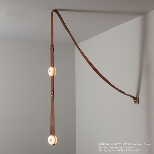 Art & Alchemy SNAPS LED 4 inch Modern Brass Pendant Ceiling Light in Chestnut Leather with Alabaster, Small
