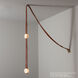 Art & Alchemy SNAPS LED 4 inch Modern Brass Pendant Ceiling Light in Chestnut Leather with Alabaster, Small