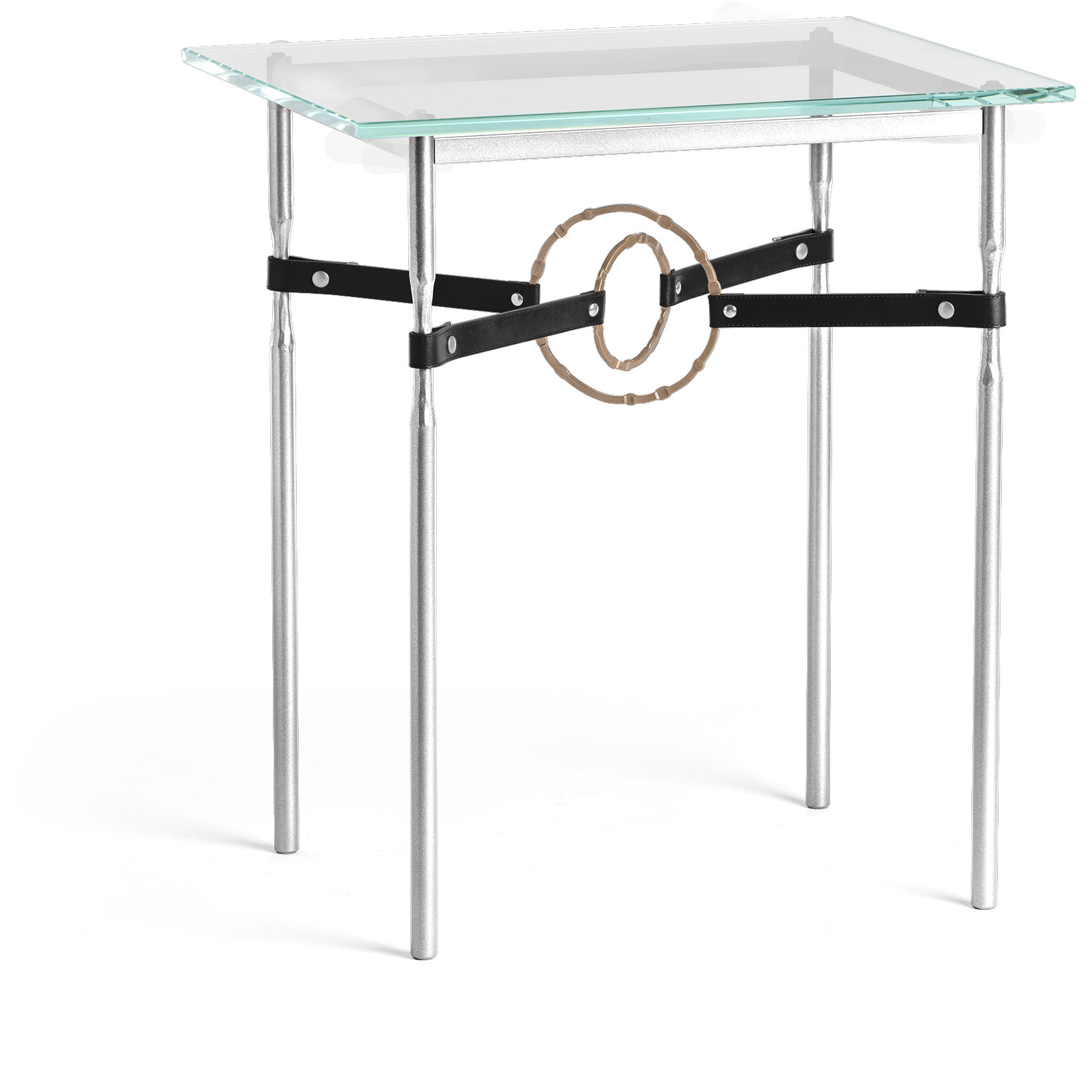 Equus 25.1 X 22 inch Sterling and Soft Gold Side Table in Leather Black, Sterling/Soft Gold