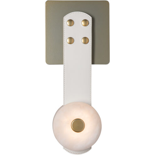 Art & Alchemy SNAPS LED 5.5 inch Modern Brass Sconce Wall Light in Chestnut Leather with Alabaster