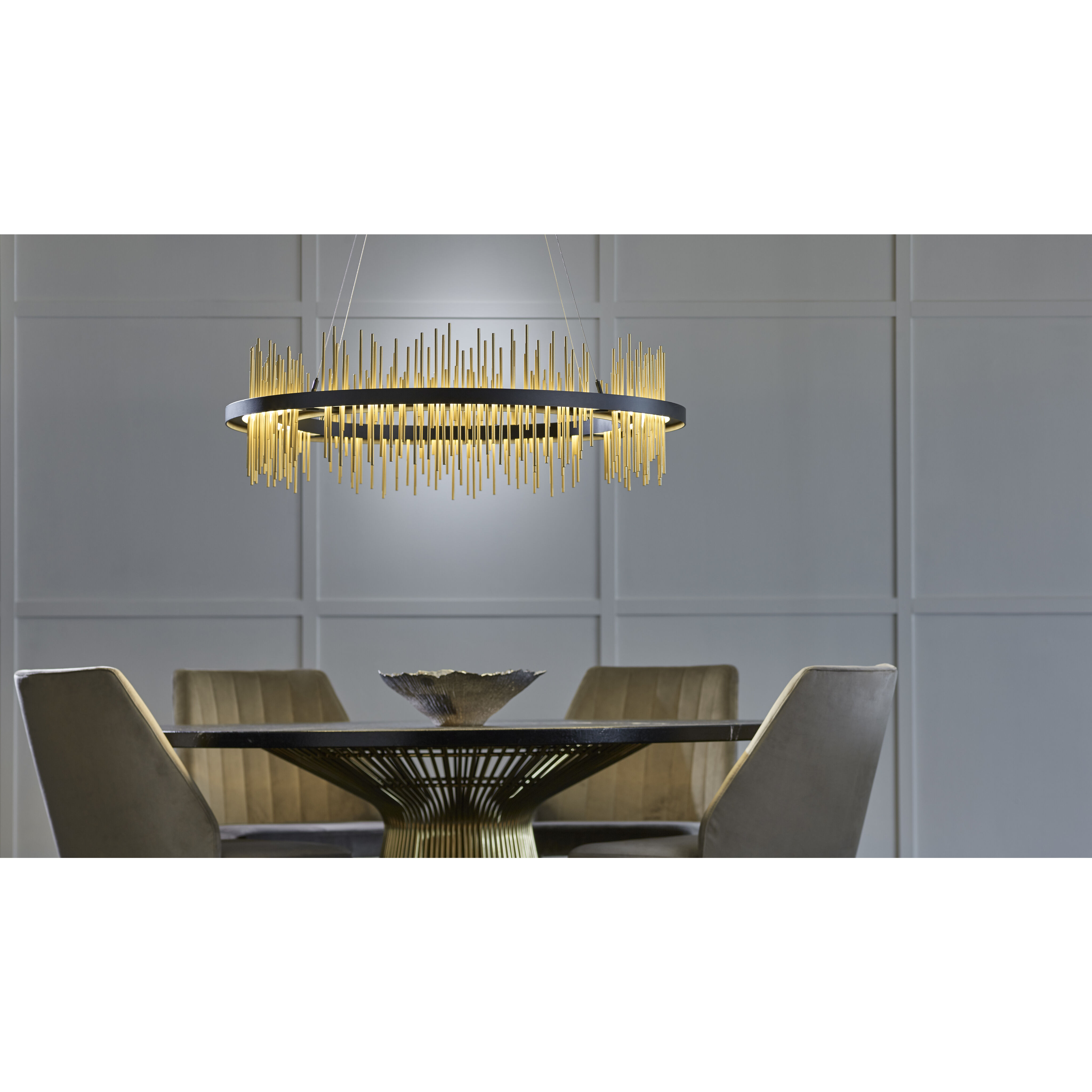 Gossamer LED 38 inch Sterling and Modern Brass Pendant Ceiling Light in Sterling/Modern Brass, Circular