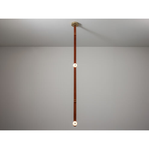 Art & Alchemy SNAPS LED 4 inch Modern Brass Pendant Ceiling Light in Chestnut Leather with Alabaster, Small
