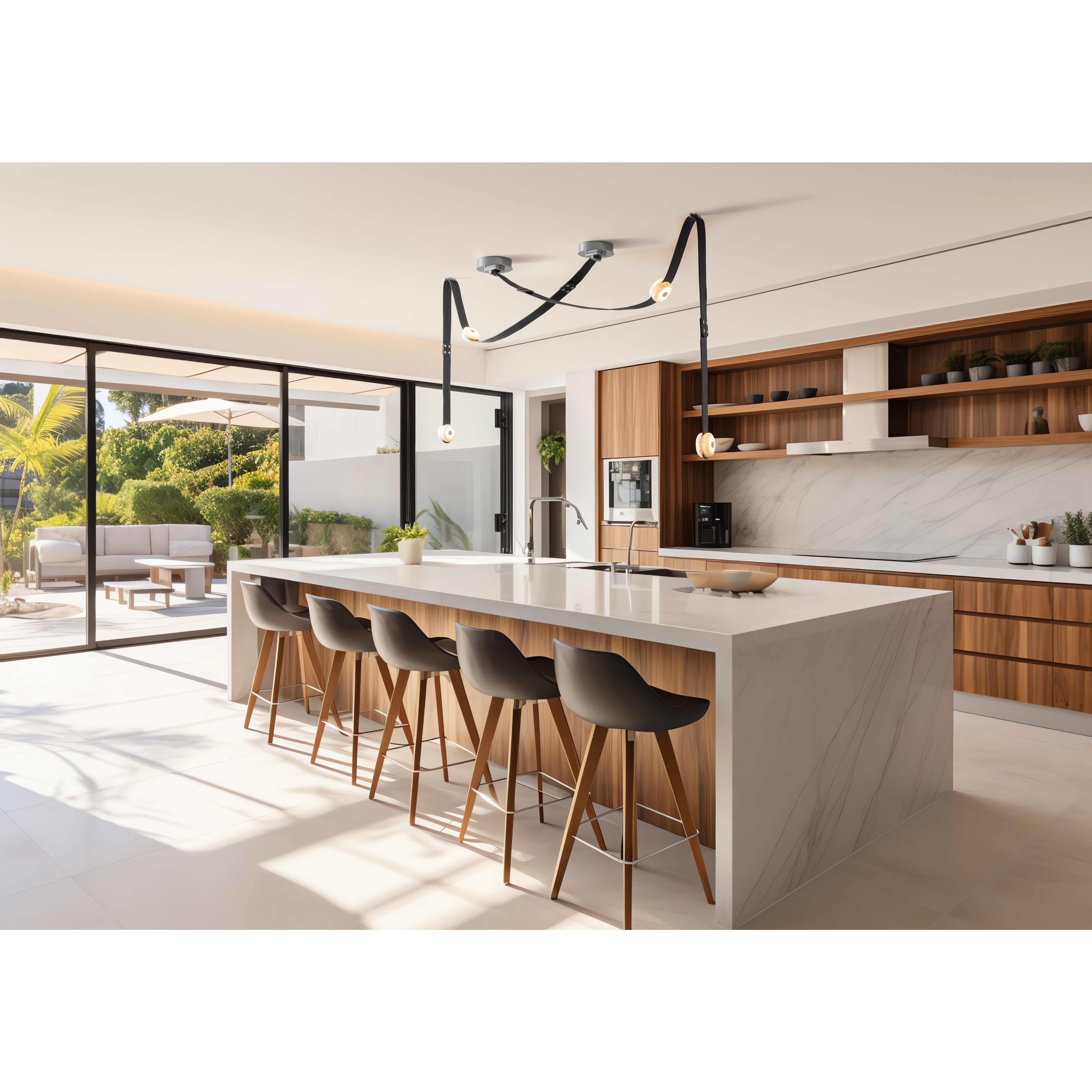 Art & Alchemy SNAPS LED 4 inch Modern Brass Pendant Ceiling Light in Chestnut Leather with Alabaster, Small