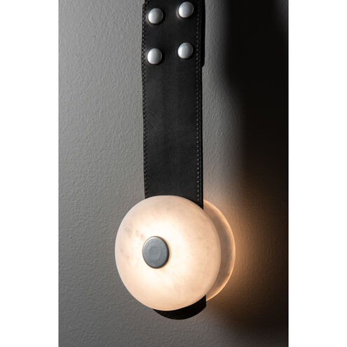 Art & Alchemy SNAPS LED 5.5 inch Modern Brass Sconce Wall Light in Chestnut Leather with Alabaster