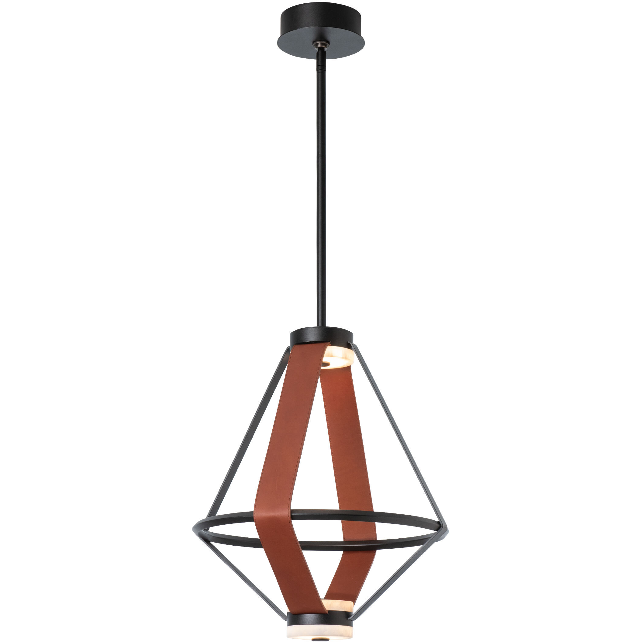 Art & Alchemy Aspen LED 16.6 inch Black Pendant Ceiling Light in Chestnut Leather with Alabaster