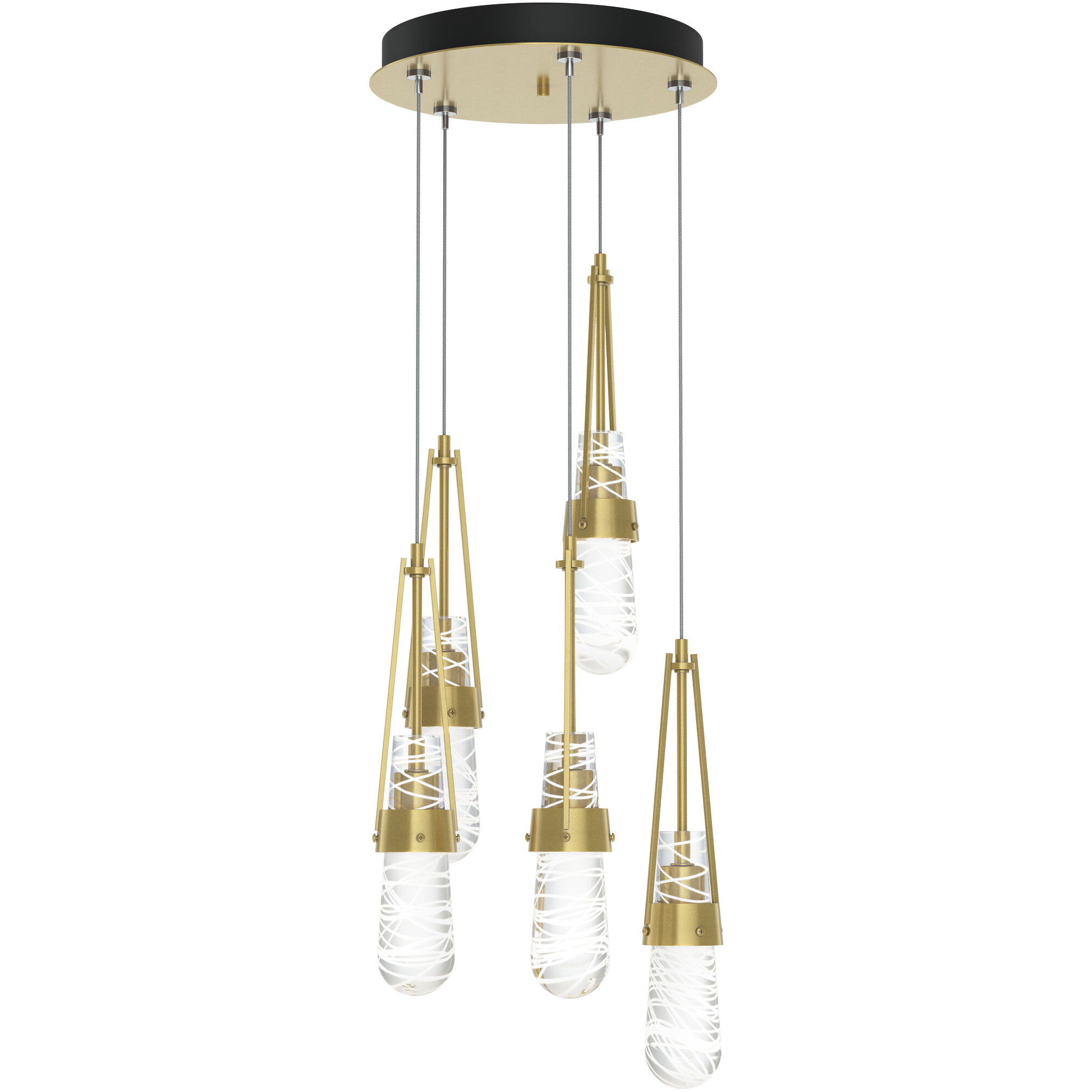 Link 5 Light 13 inch Modern Brass Mini Pendant Ceiling Light in Clear with White Threading