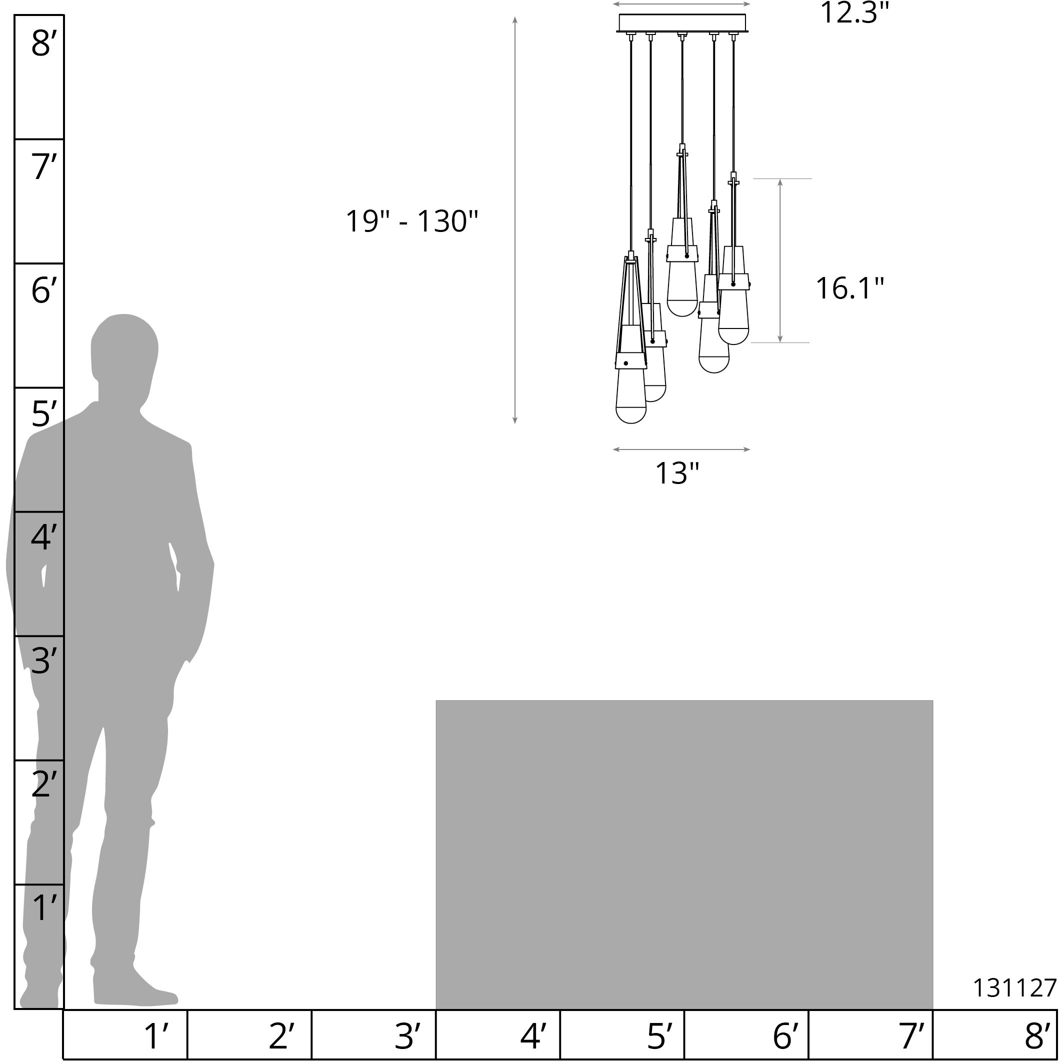 Link 5 Light 13 inch Modern Brass Mini Pendant Ceiling Light