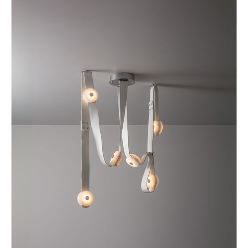 Art & Alchemy SNAPS LED 58 inch White Pendant Ceiling Light in Chestnut Leather with Alabaster, Medium