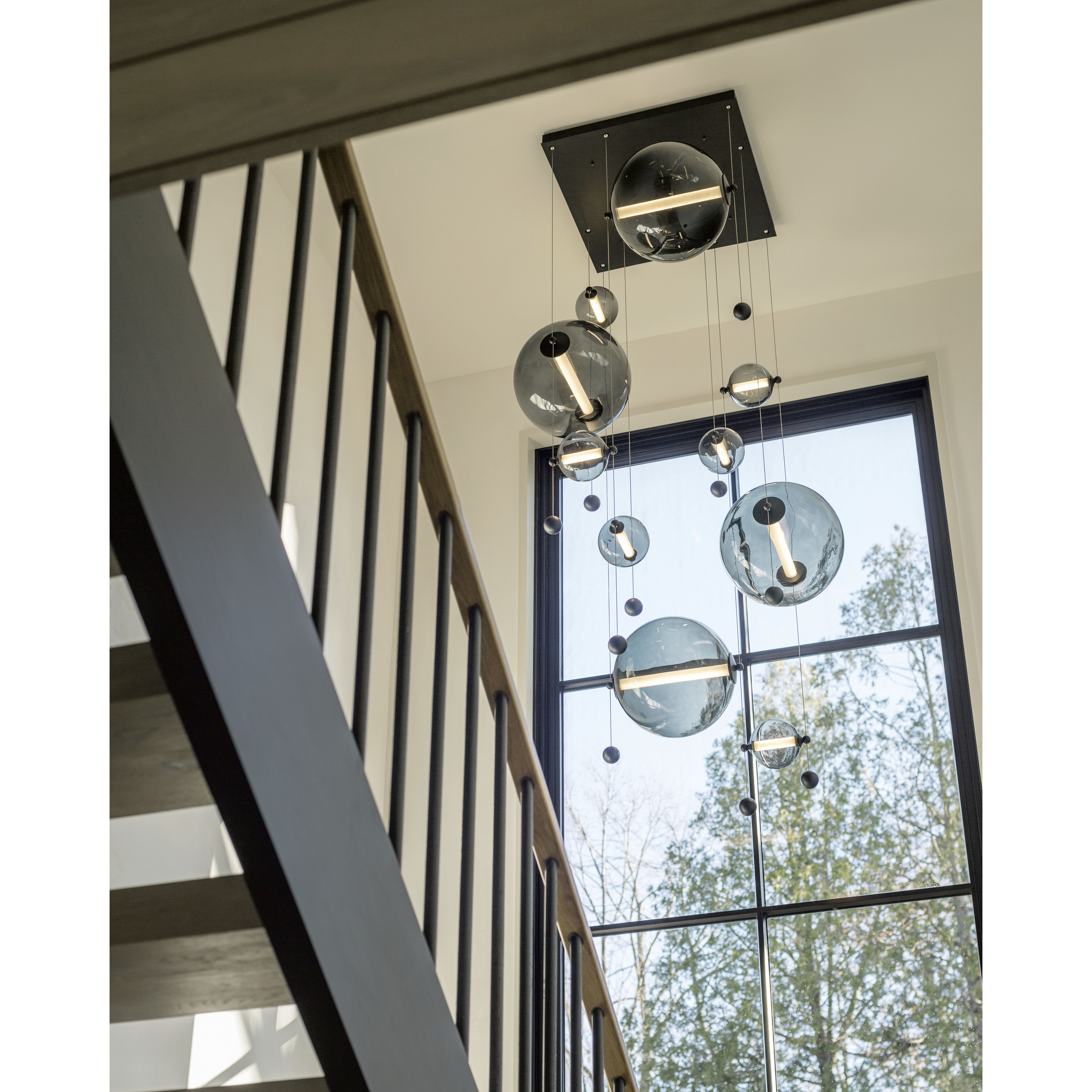 Abacus LED 35.5 inch Bronze Pendant Ceiling Light in Opal, Square